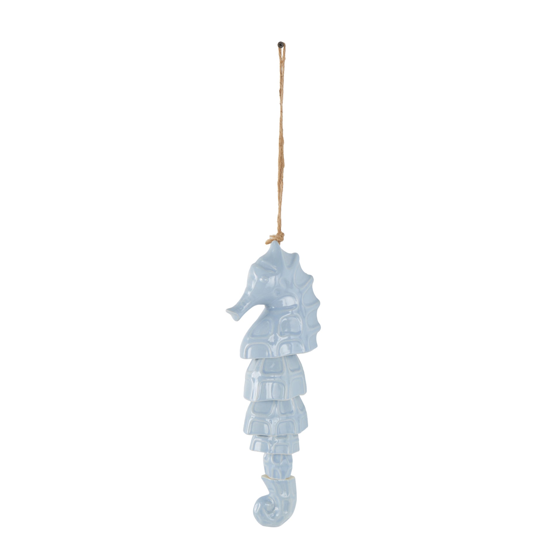 Sea Horse Blue Ceramic Indoor Outdoor Windchime with Brown Rope