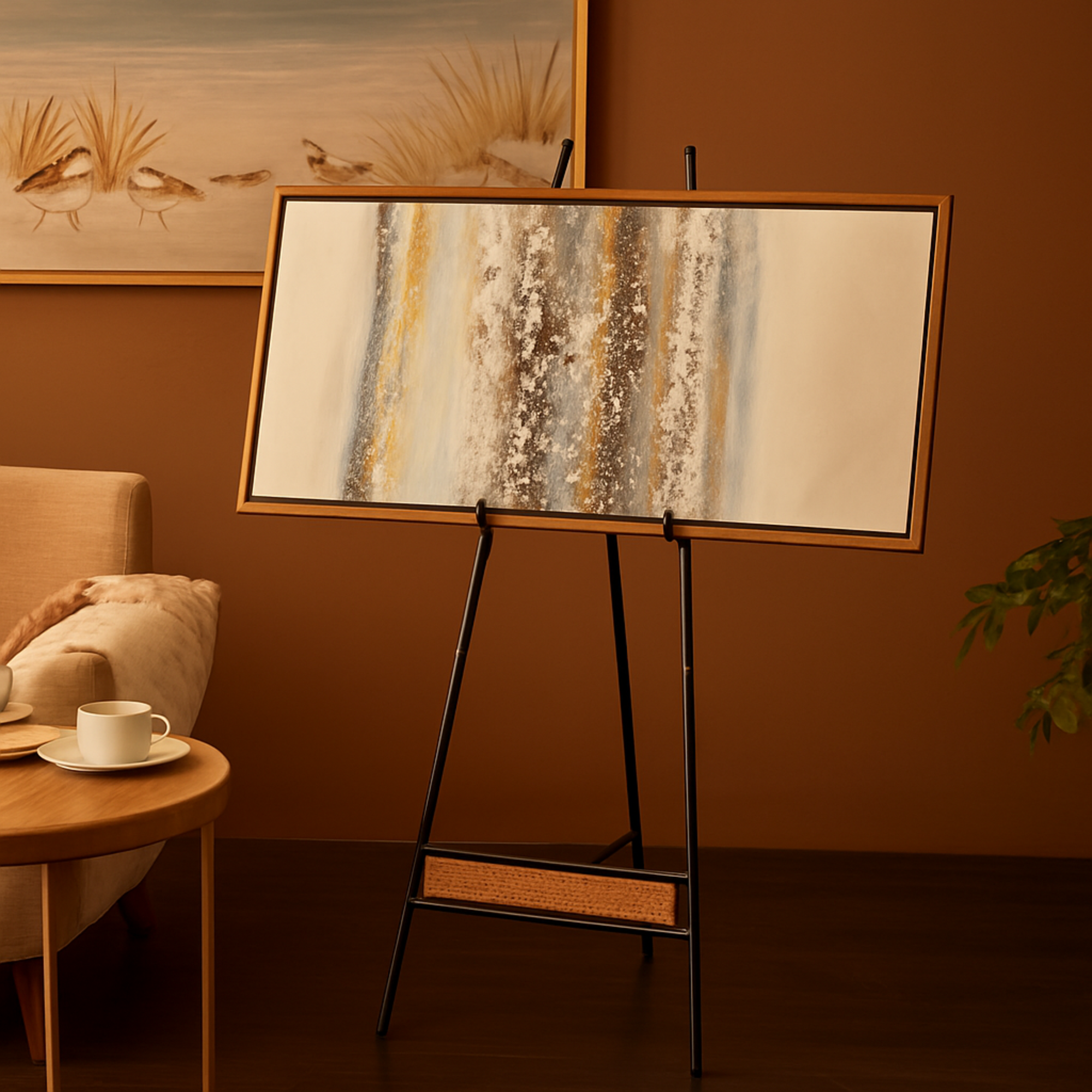 Black Metal Floor 2 Tier Display Easel with Wood Accents