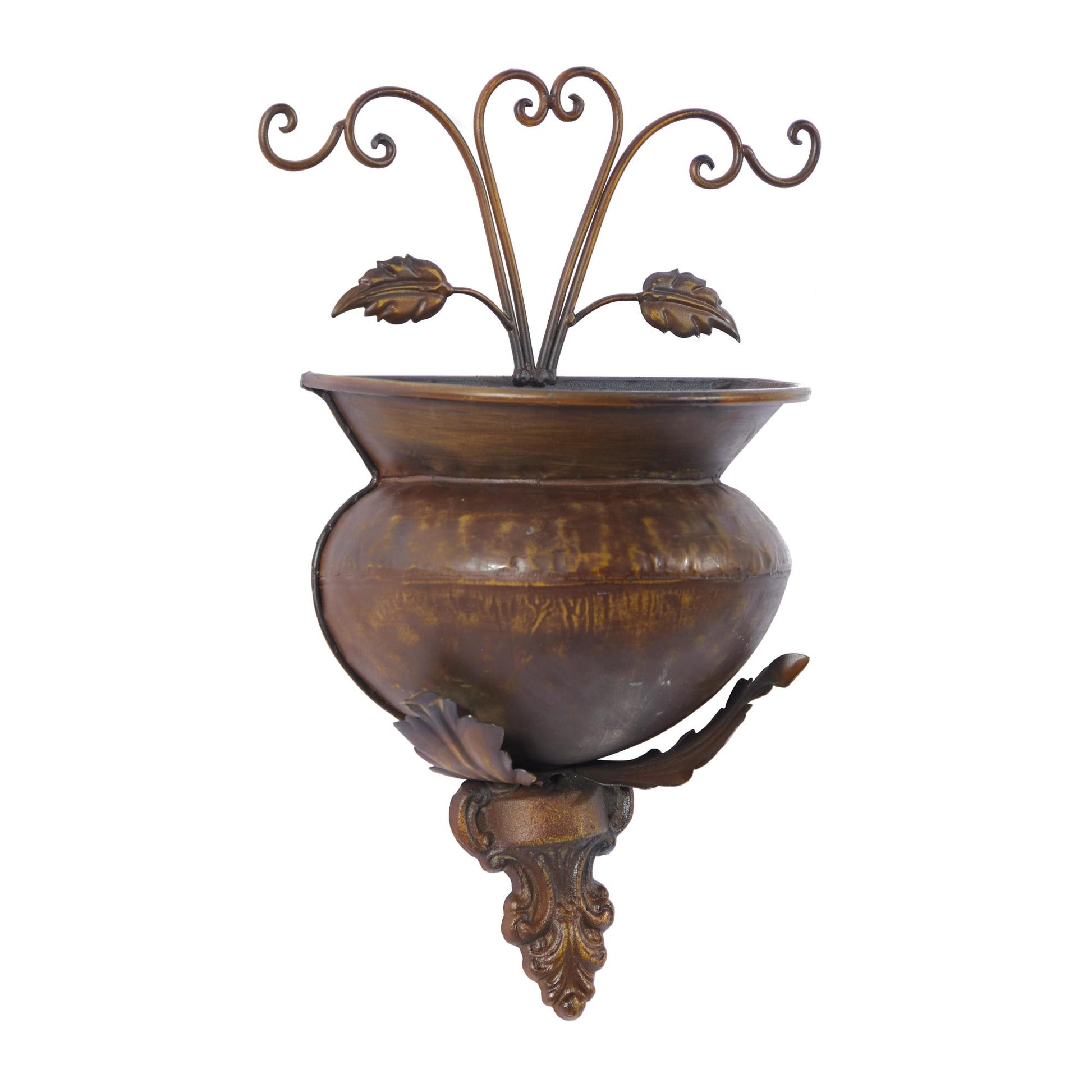 Scroll Brown Metal Indoor Outdoor Wall Planter