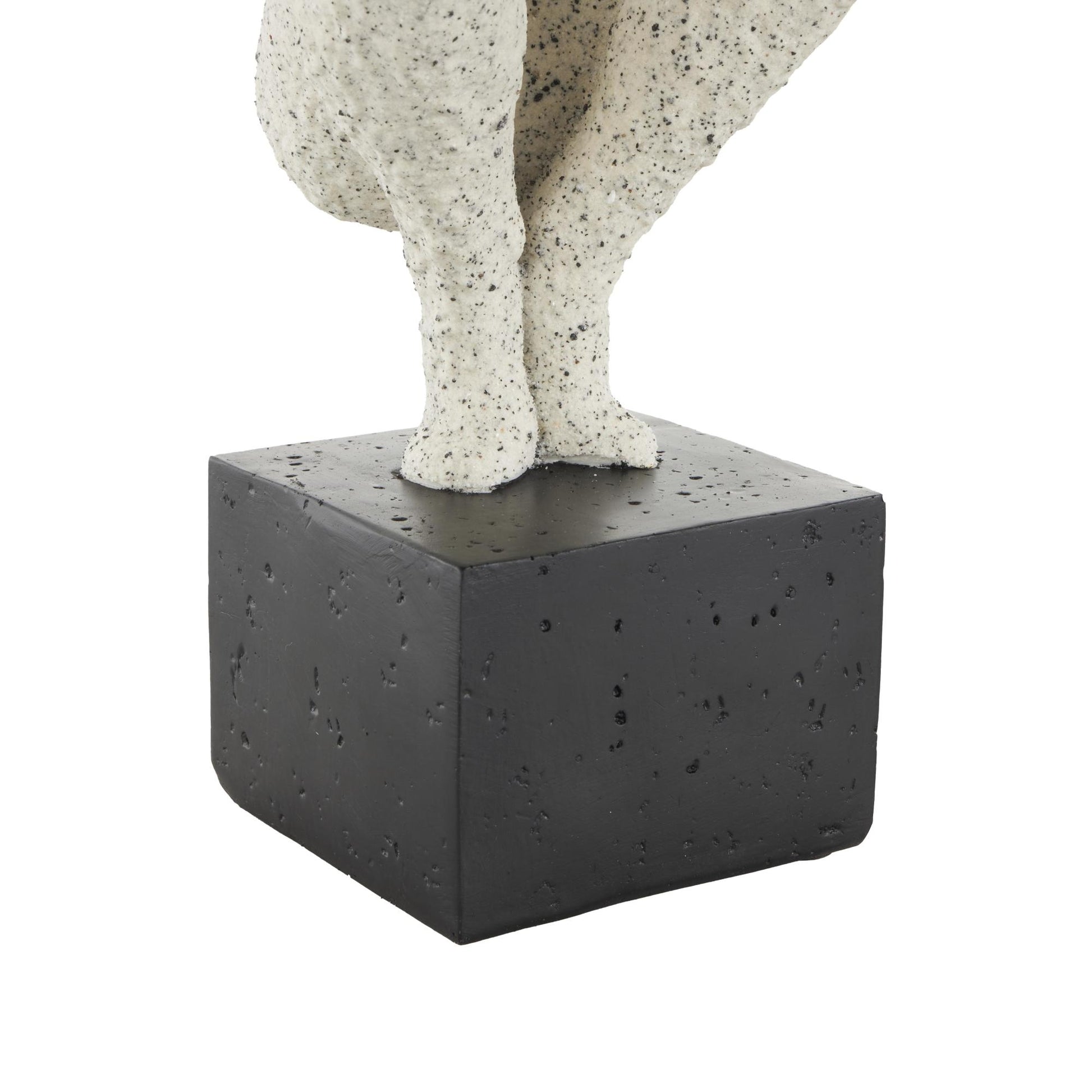 People Cream Polystone Crouching Decorative Sculpture with Black Square Base