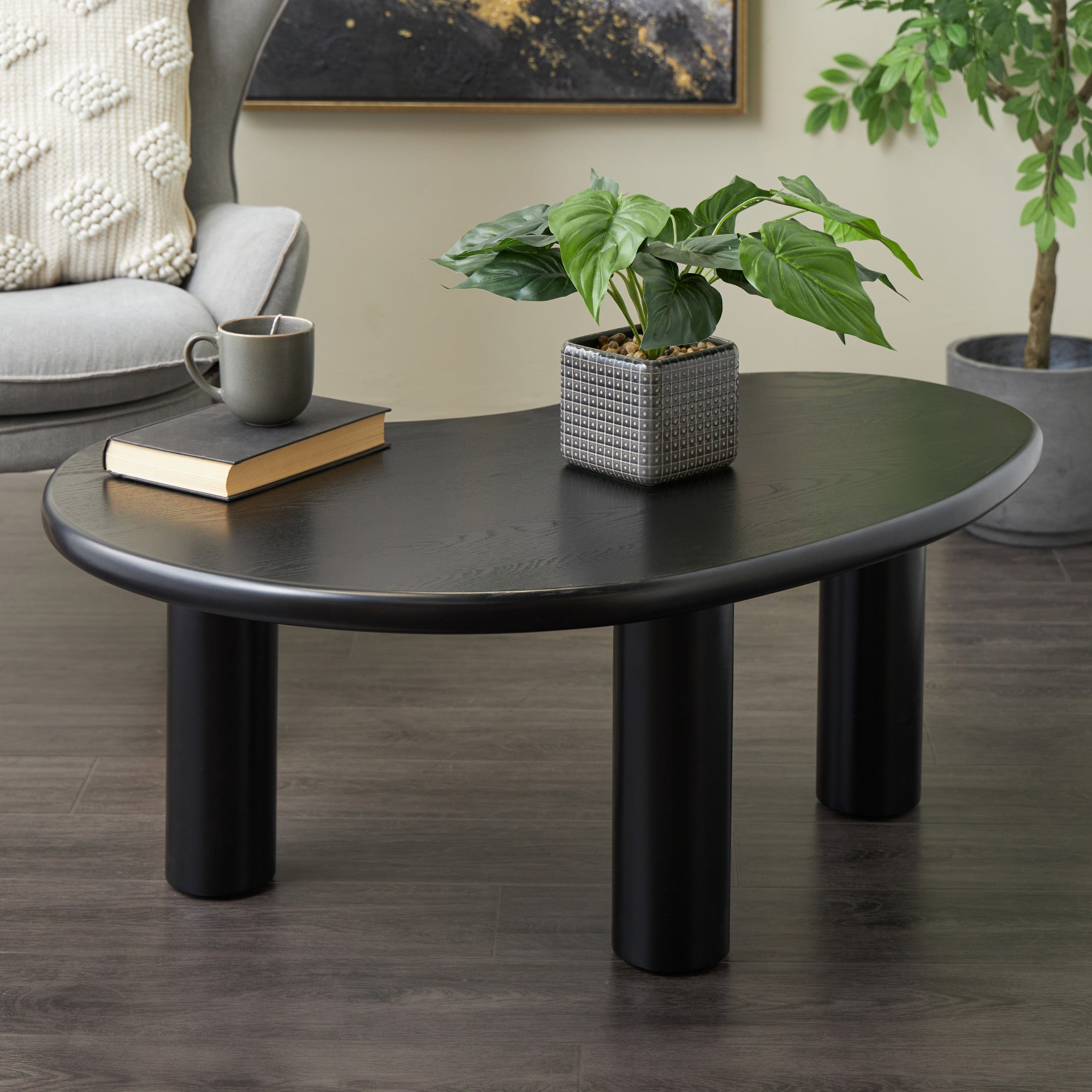 Black Wood Heart Inspired Living Room Coffee Table with 3 Legs