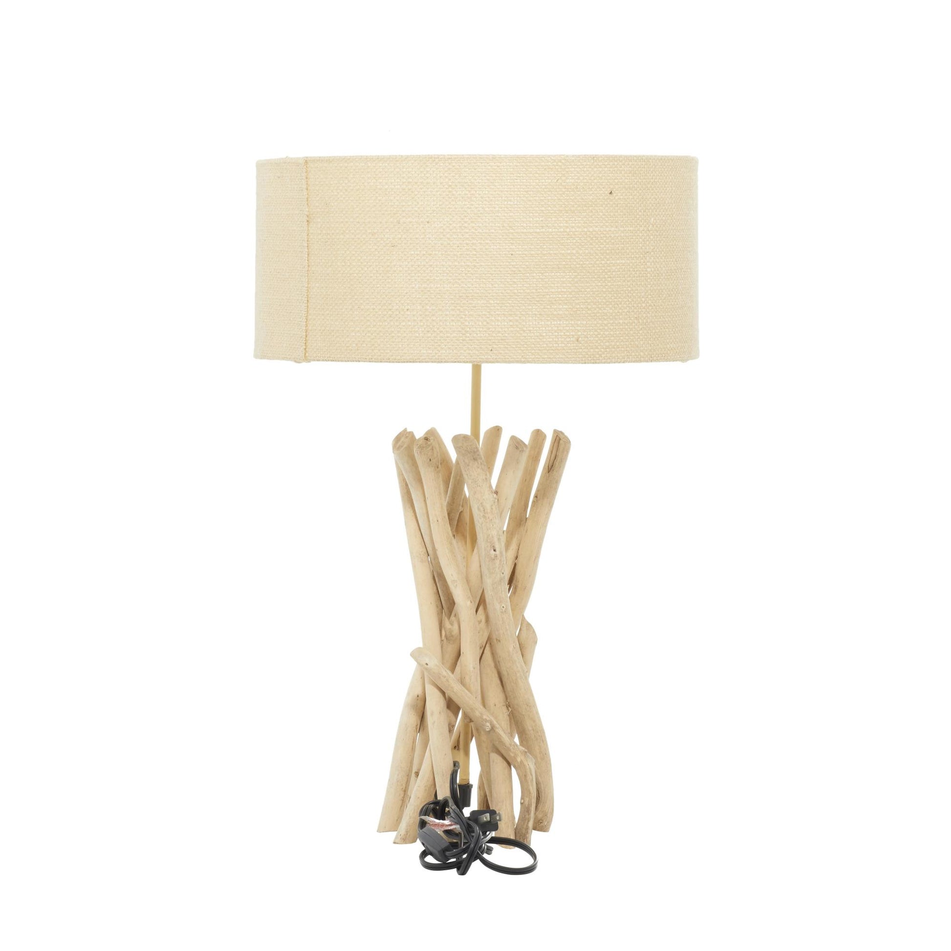 Light Brown Driftwood Handmade Room Table Lamp with Cream Linen Shade