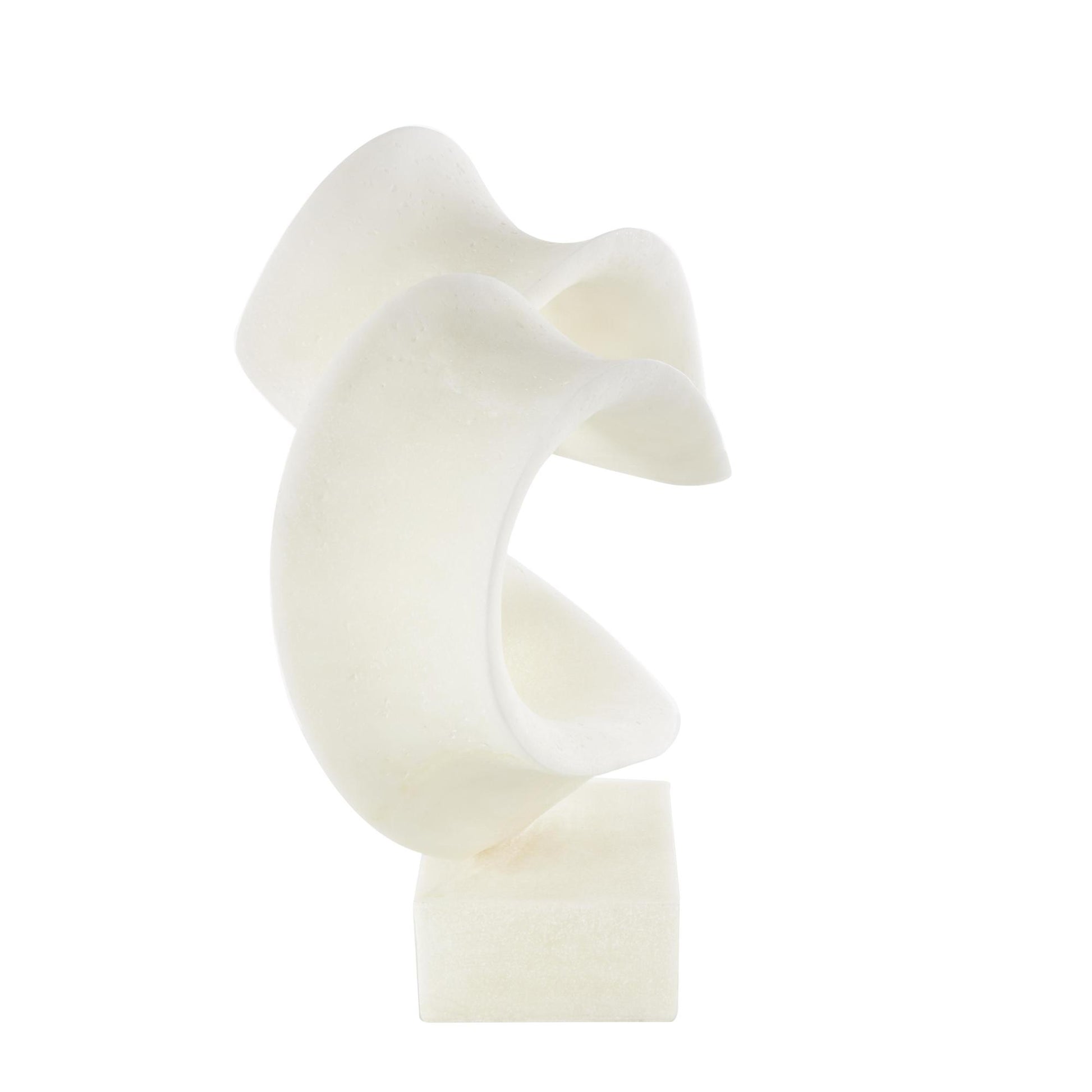 Abstract White Polystone Twisted Wave Decorative Sculpture with Elevated Base