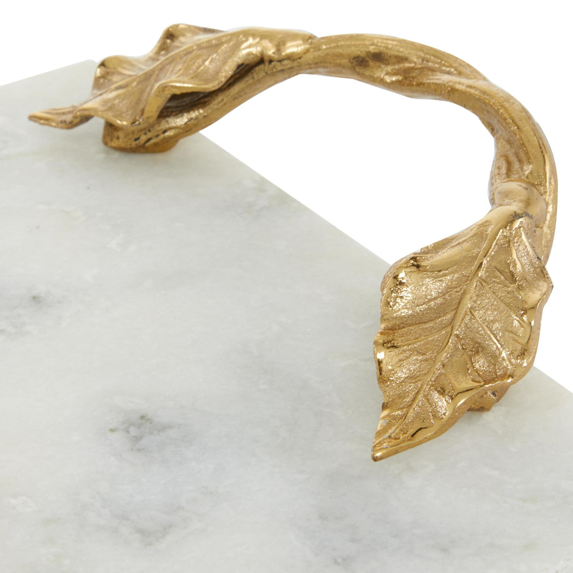 Marble Rectangle Living Room Decor Tray with Gold Twisted Leaf Handles 21" x 10" x 2"
