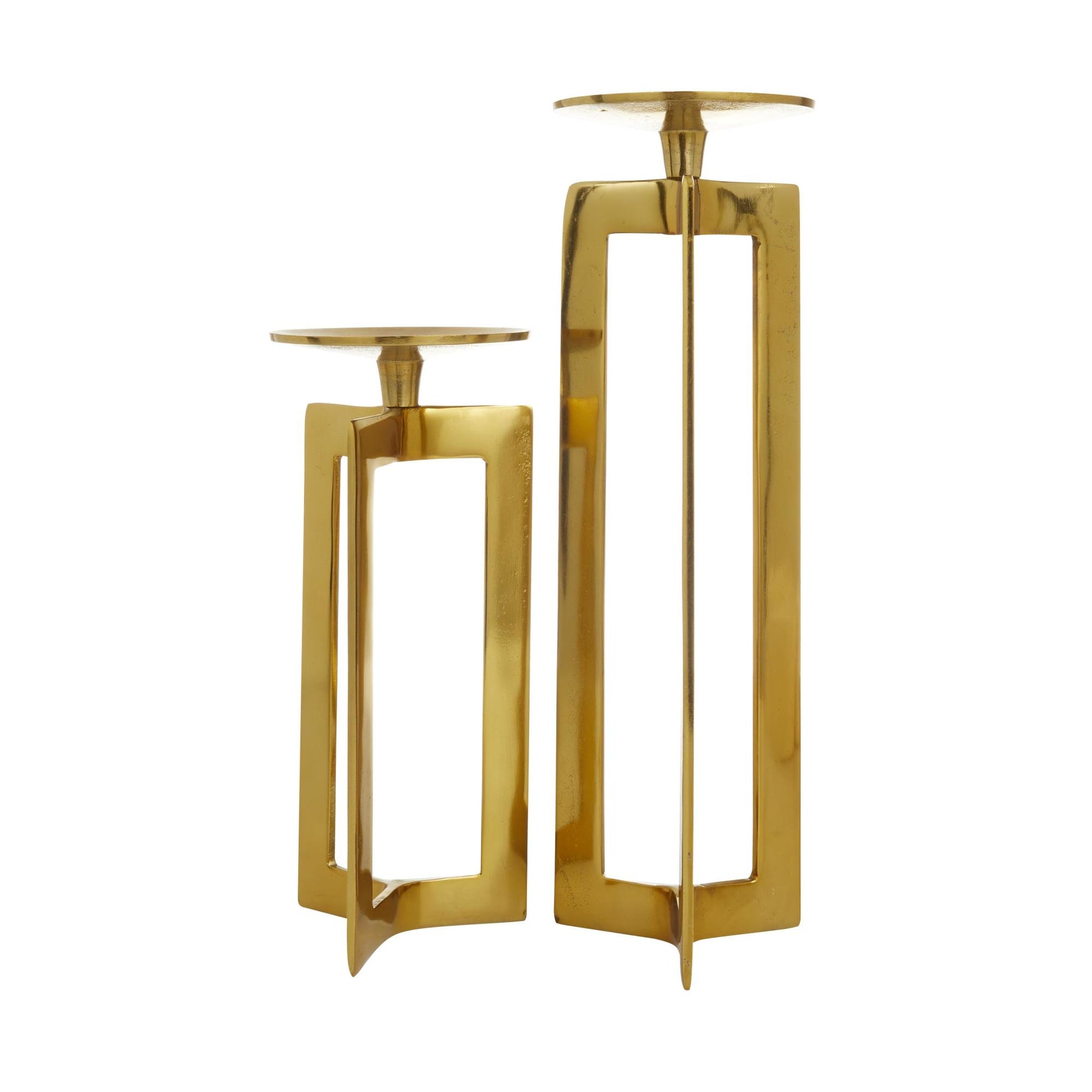 CosmoLiving by Cosmopolitan Set of 2 Geometric Aluminum Metal Pillar Decorative Candle Holder