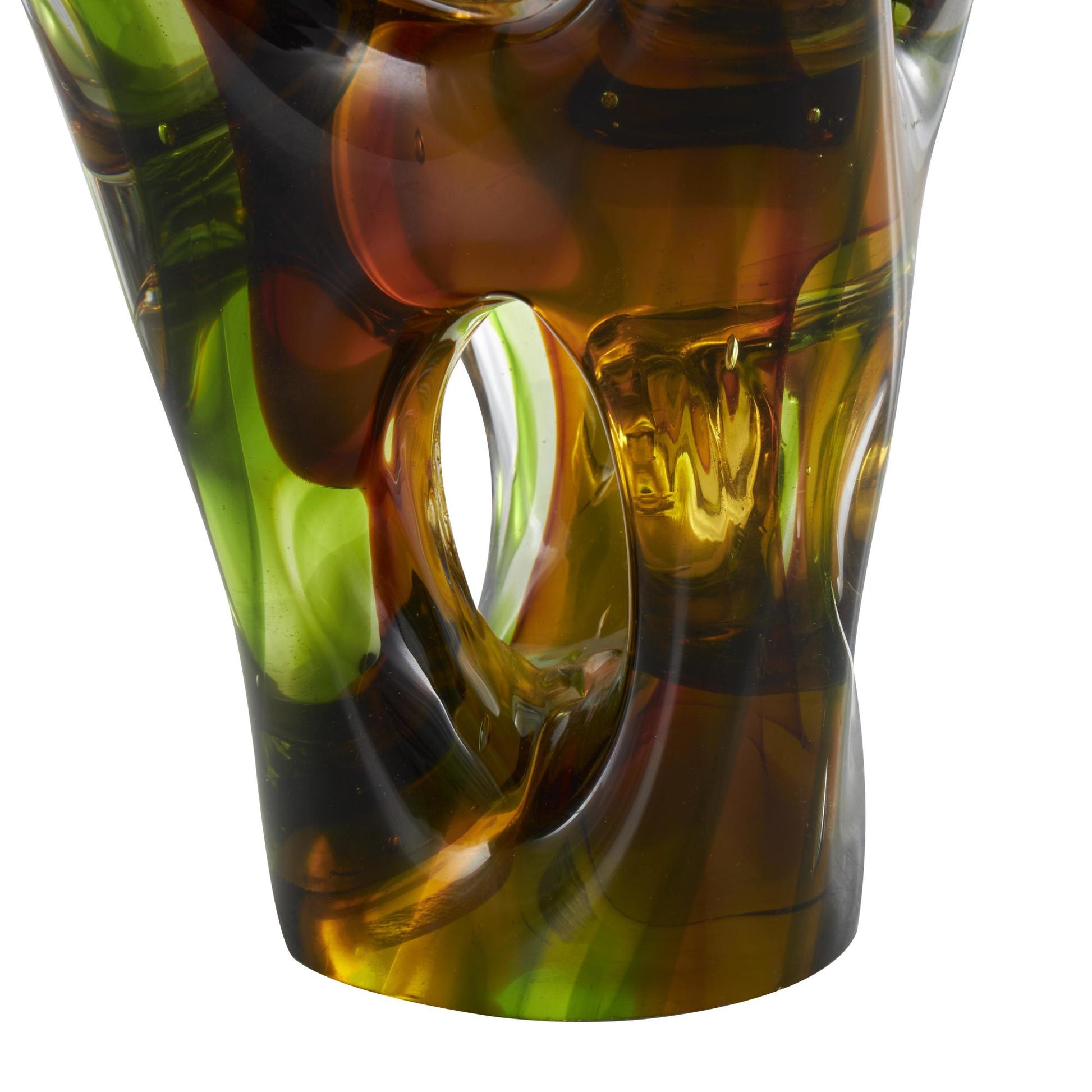 Abstract Green Glass Ombre Cutout Decorative Sculpture with Amber Accents