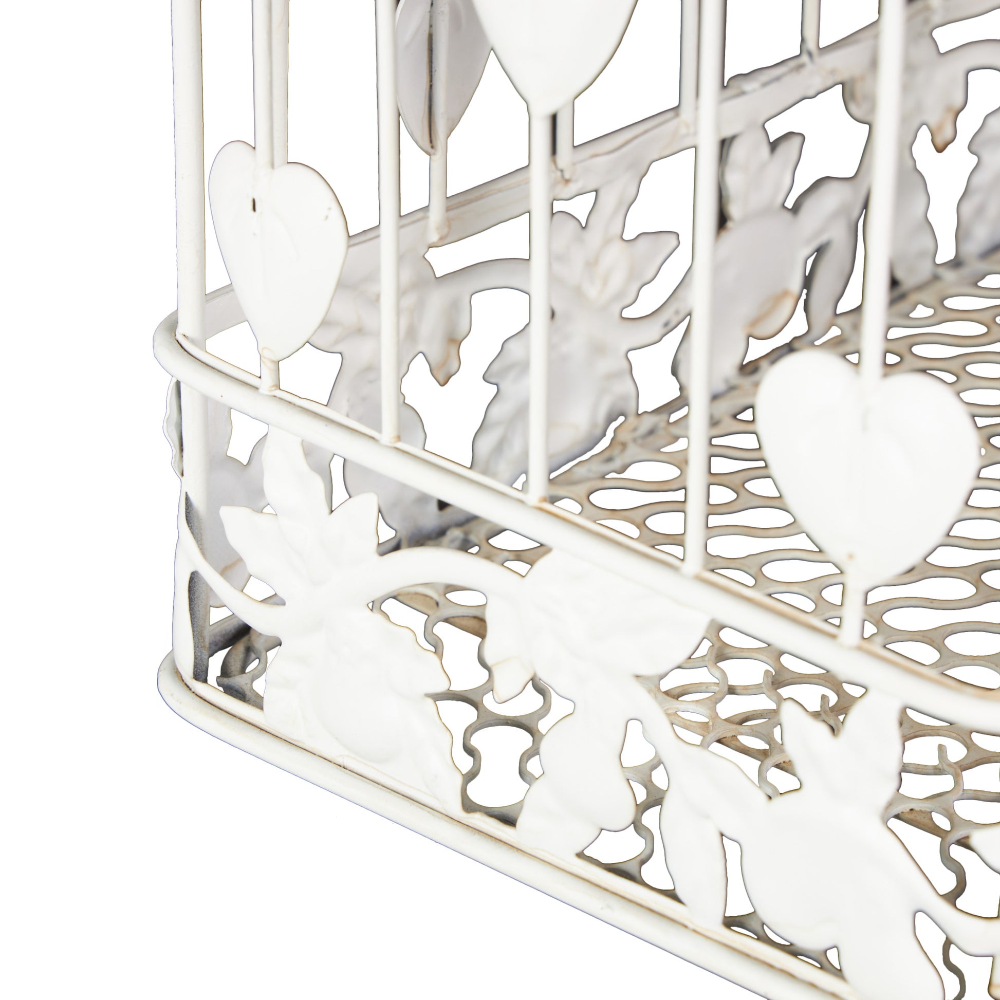 Set of 2 White Metal Indoor Outdoor Hinged Top Decorative Birdcage with Latch Lock Closure and Hanging Hook