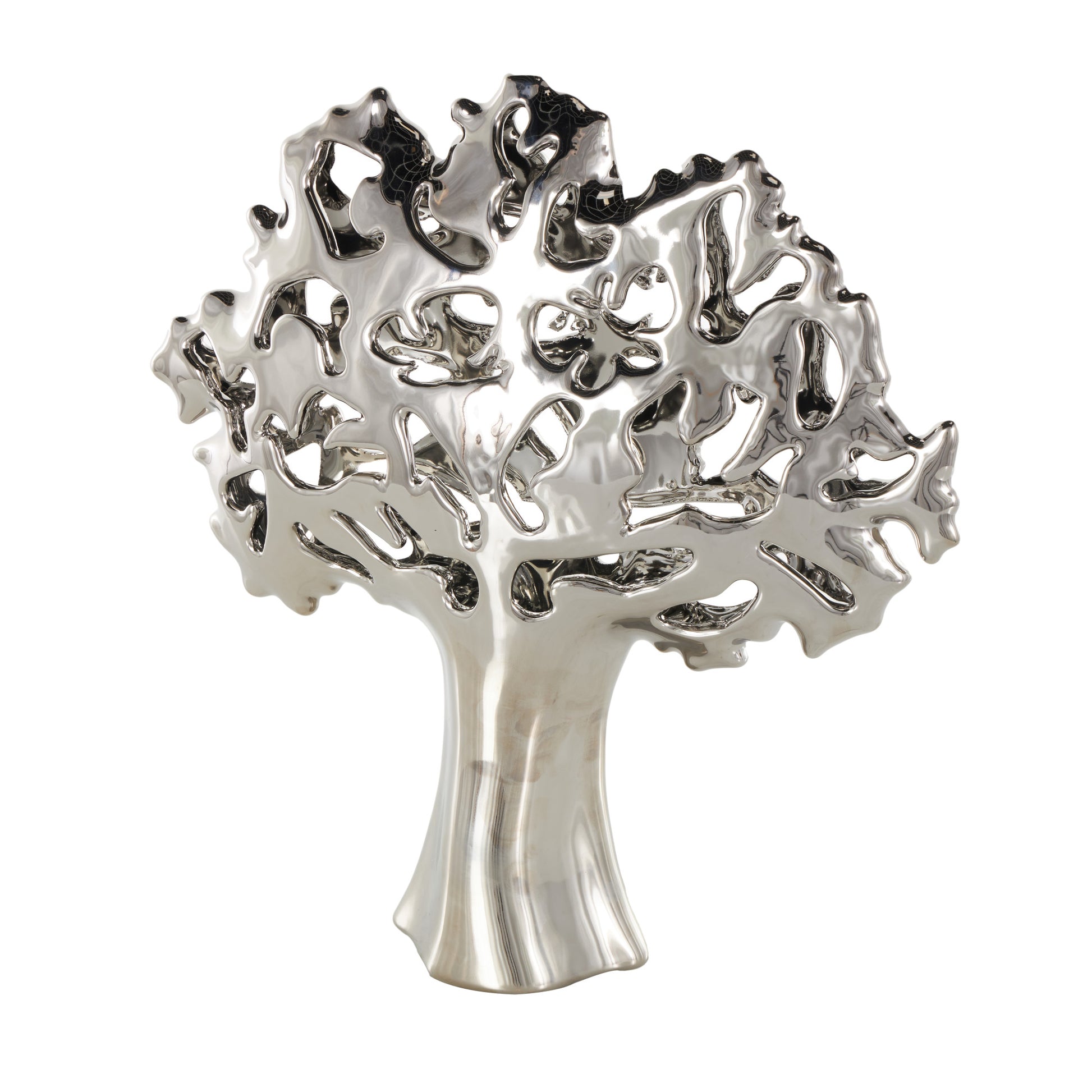 Tree Ceramic Glossy Decorative Sculpture with Abstract Cutouts