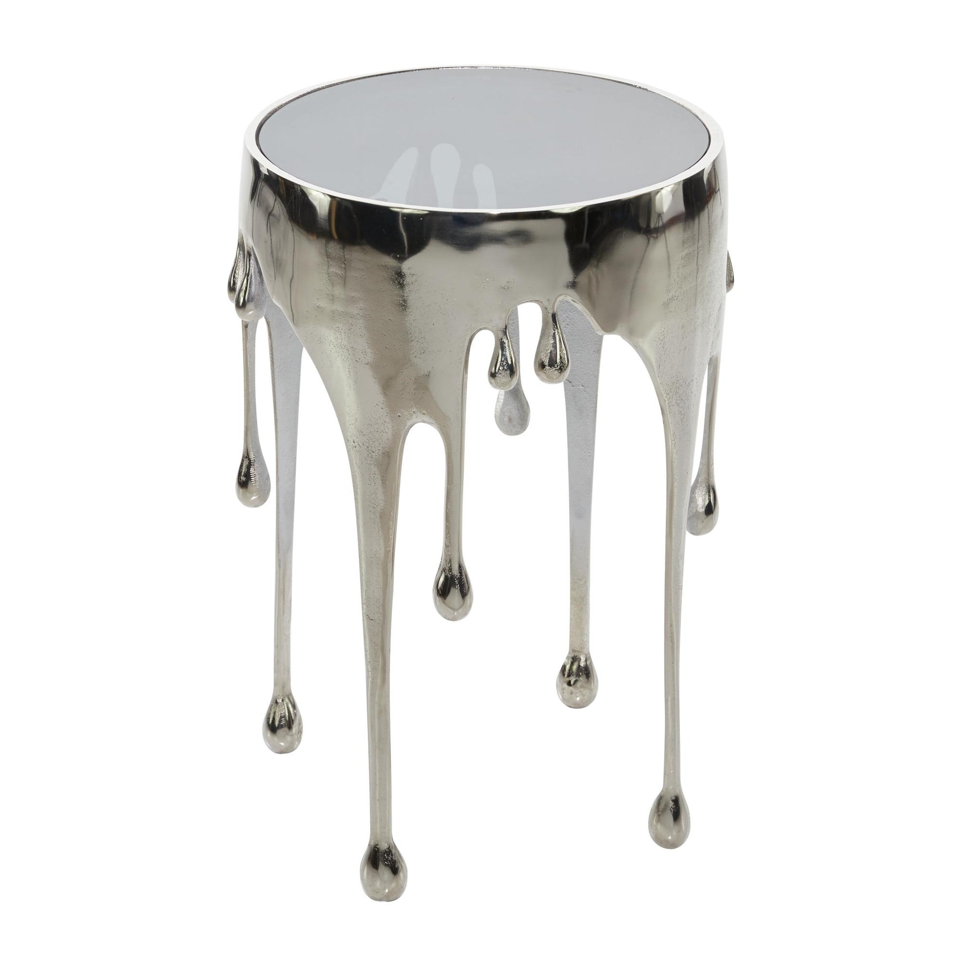 Abstract Aluminum Metal Drip Side End Accent Table with Melting Design and Shaded Glass Top 16" x 16" x 25"