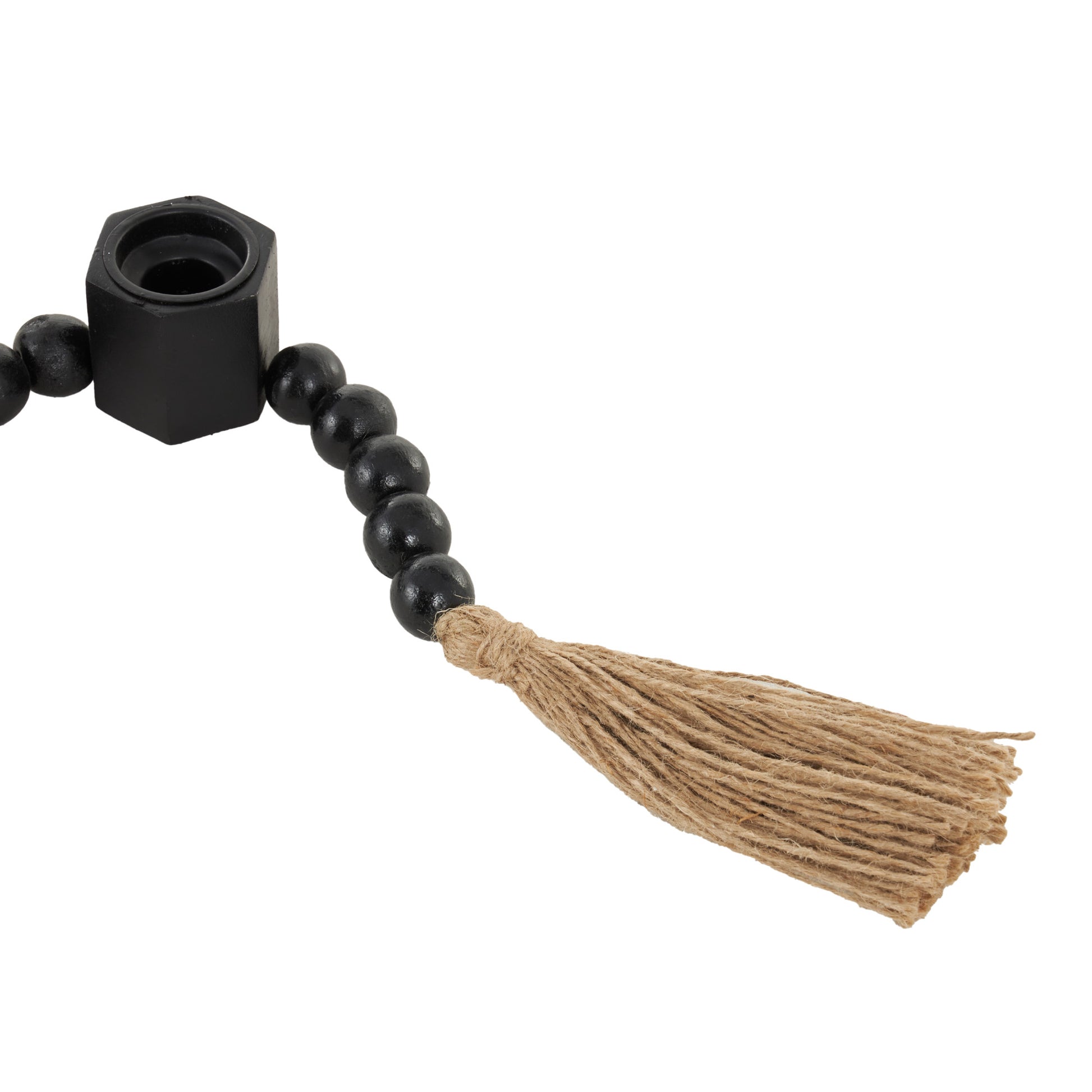 Mango Wood Garland Decorative Candle Holder with Brown Tassel