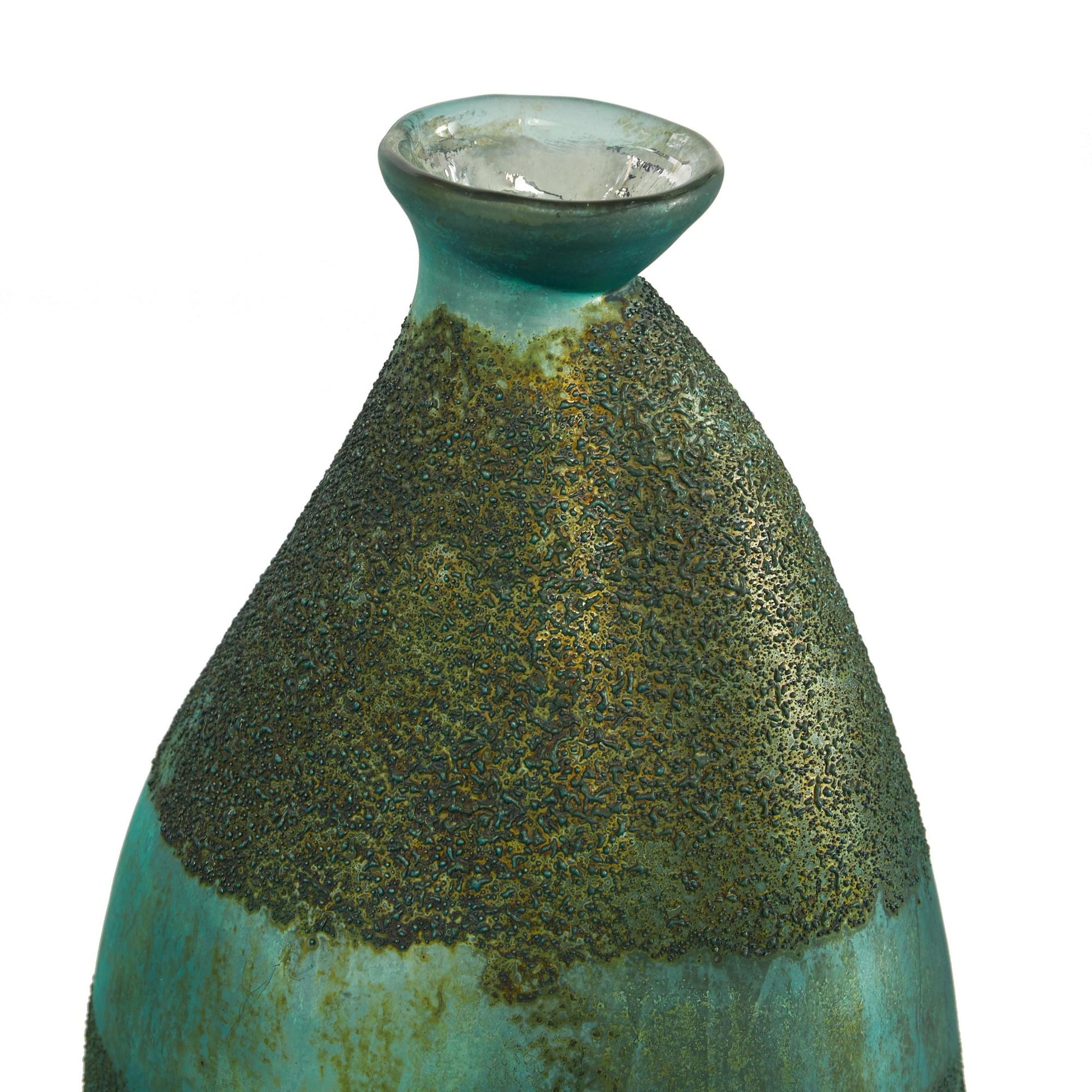 Set of 2 Glass Textured Teardrop Decorative Vase with Textured Base