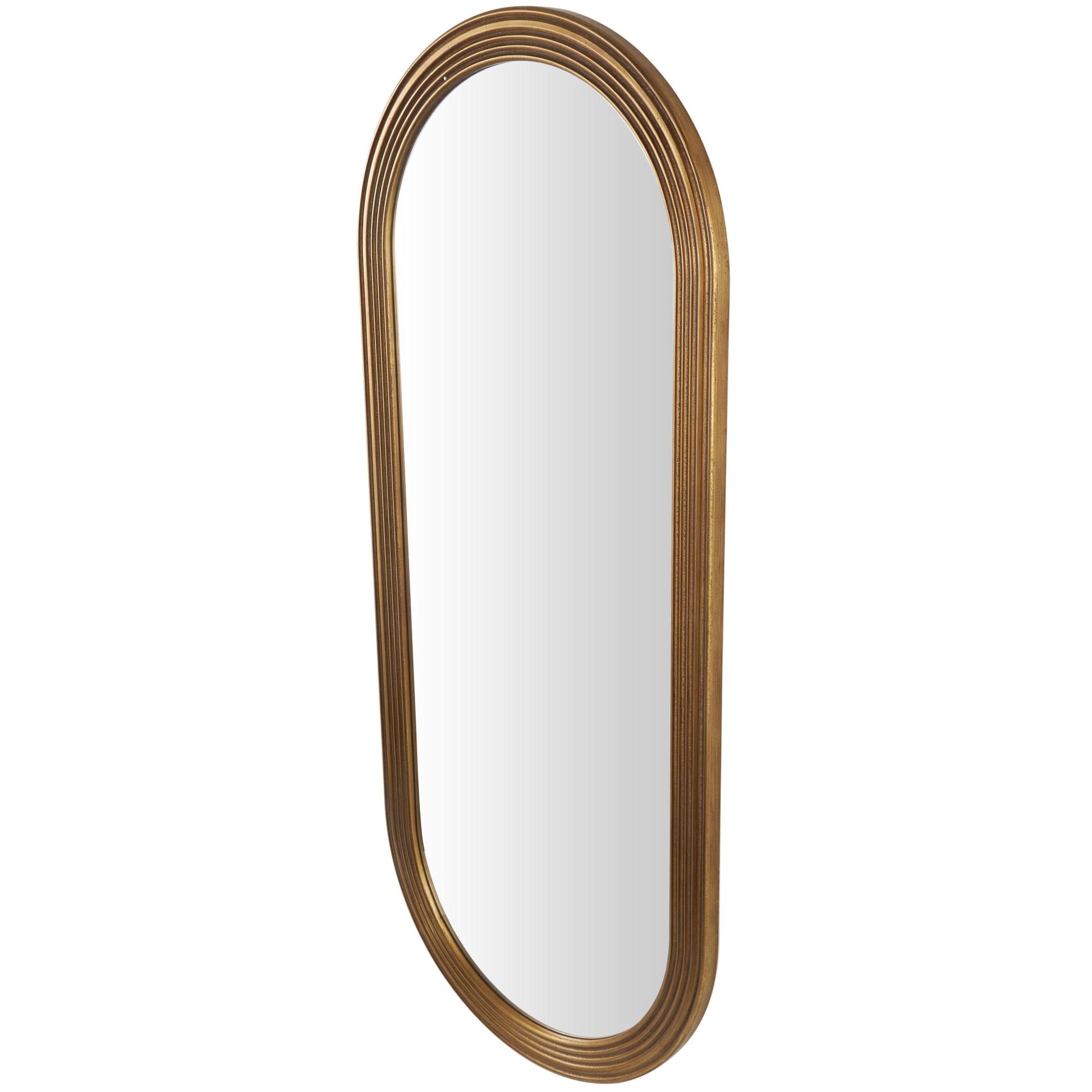 Brown Wooden Oval Room Wall Mirror with Dimensional Carved Frame
