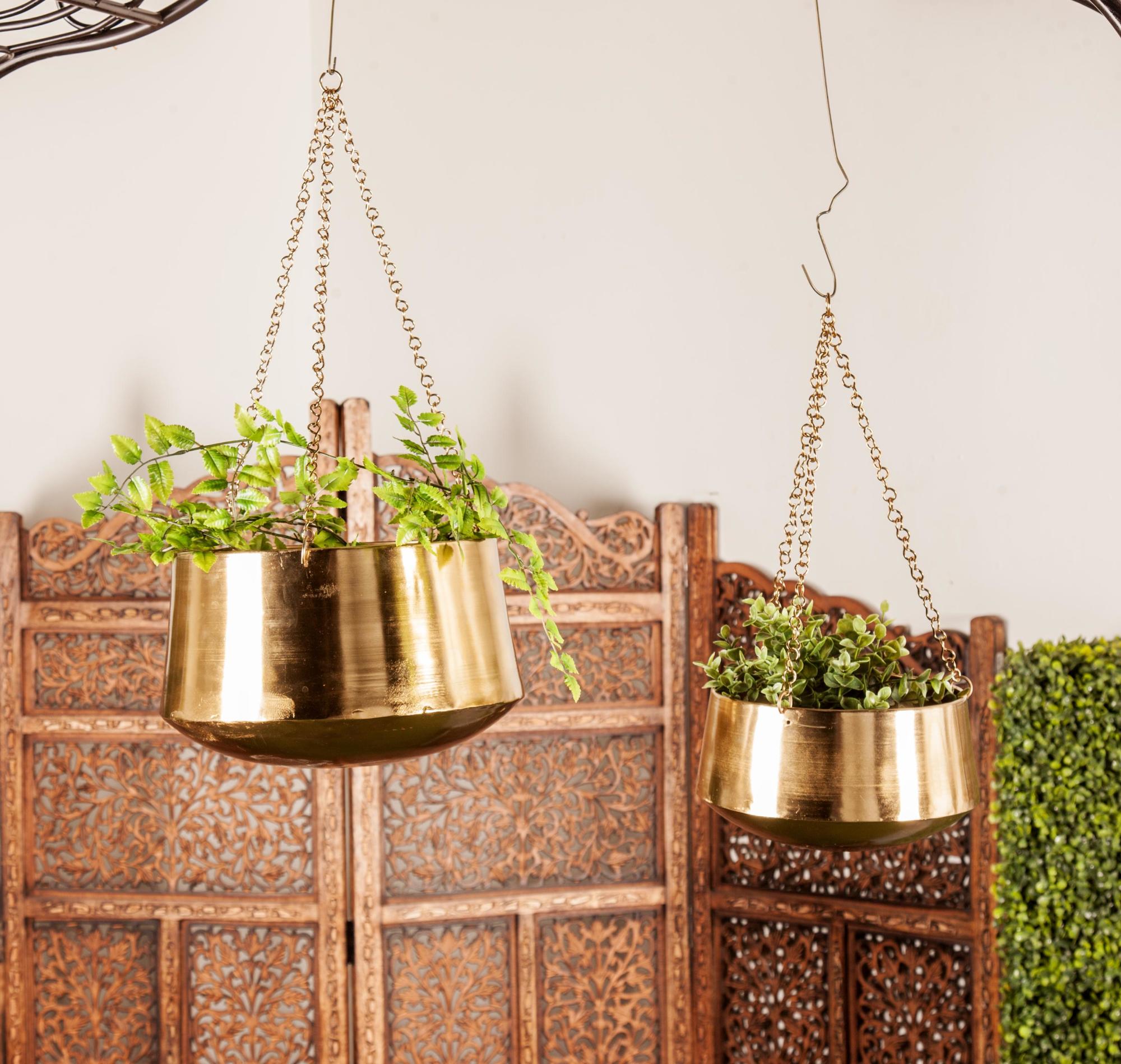 Set of 2 Metal Hanging Dome Indoor Outdoor Wall Planter with Chain