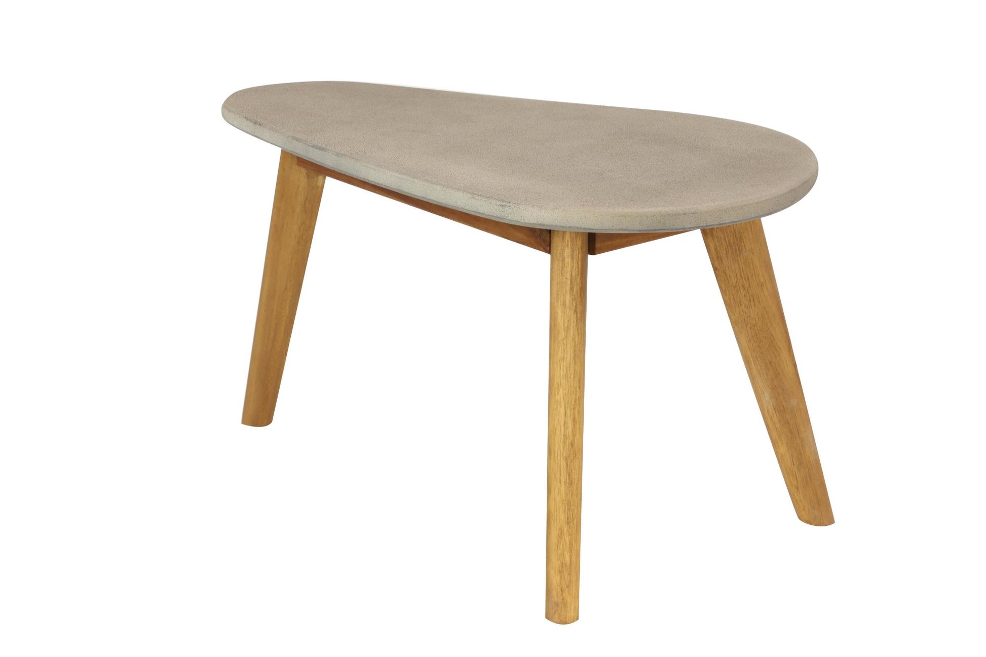 Gray Cement Stone Concrete Inspired Angled Oval End Table Outdoor Accent Table with Tapered Wood Legs