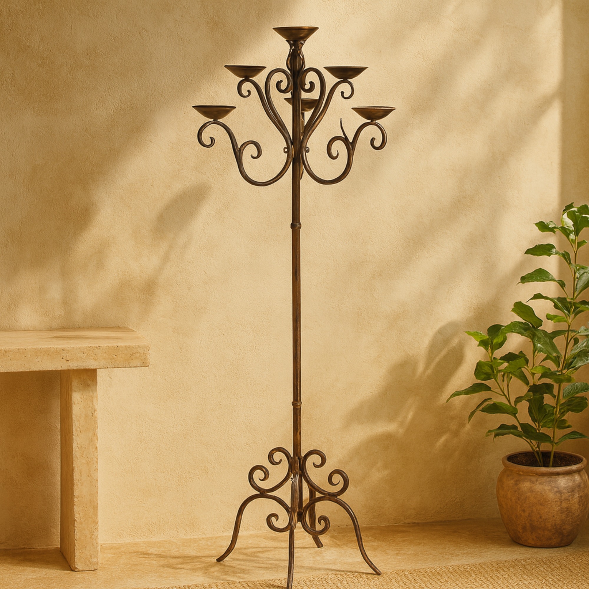 Scroll Brown Metal Tall Decorative Candelabra