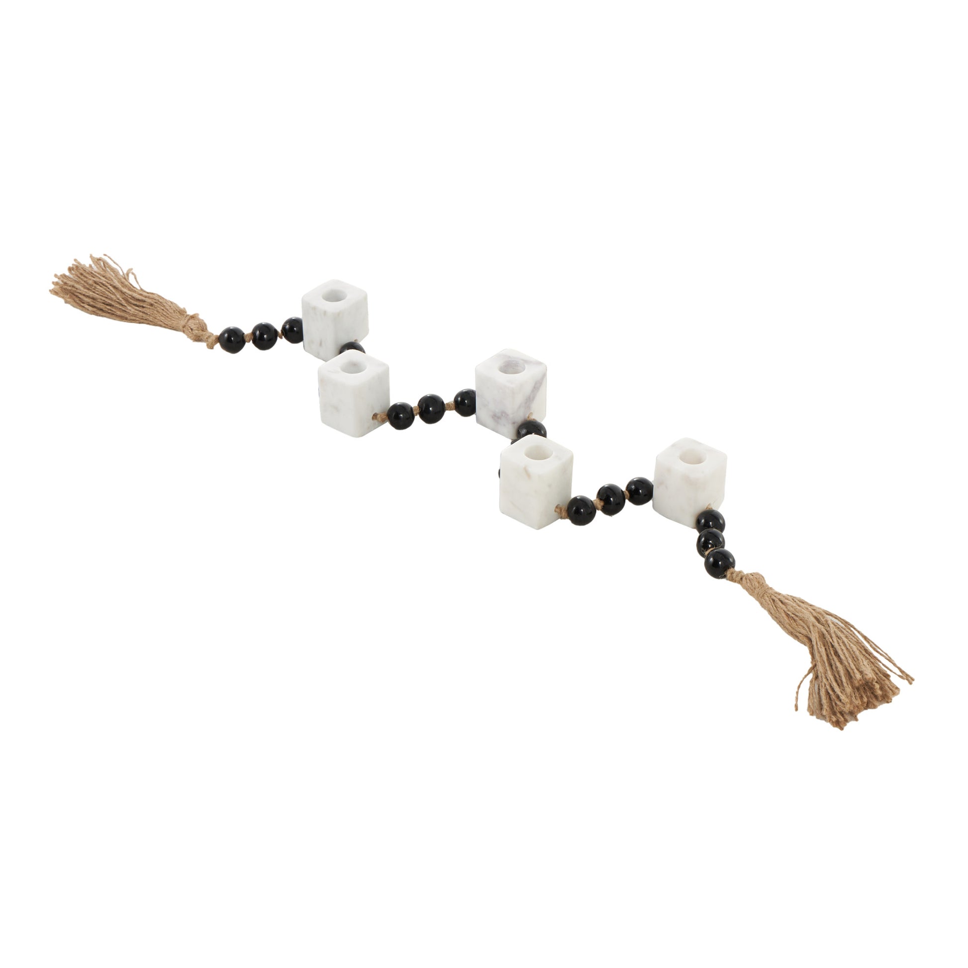 Wood Garland Decorative Candle Holder with Brown Tassel