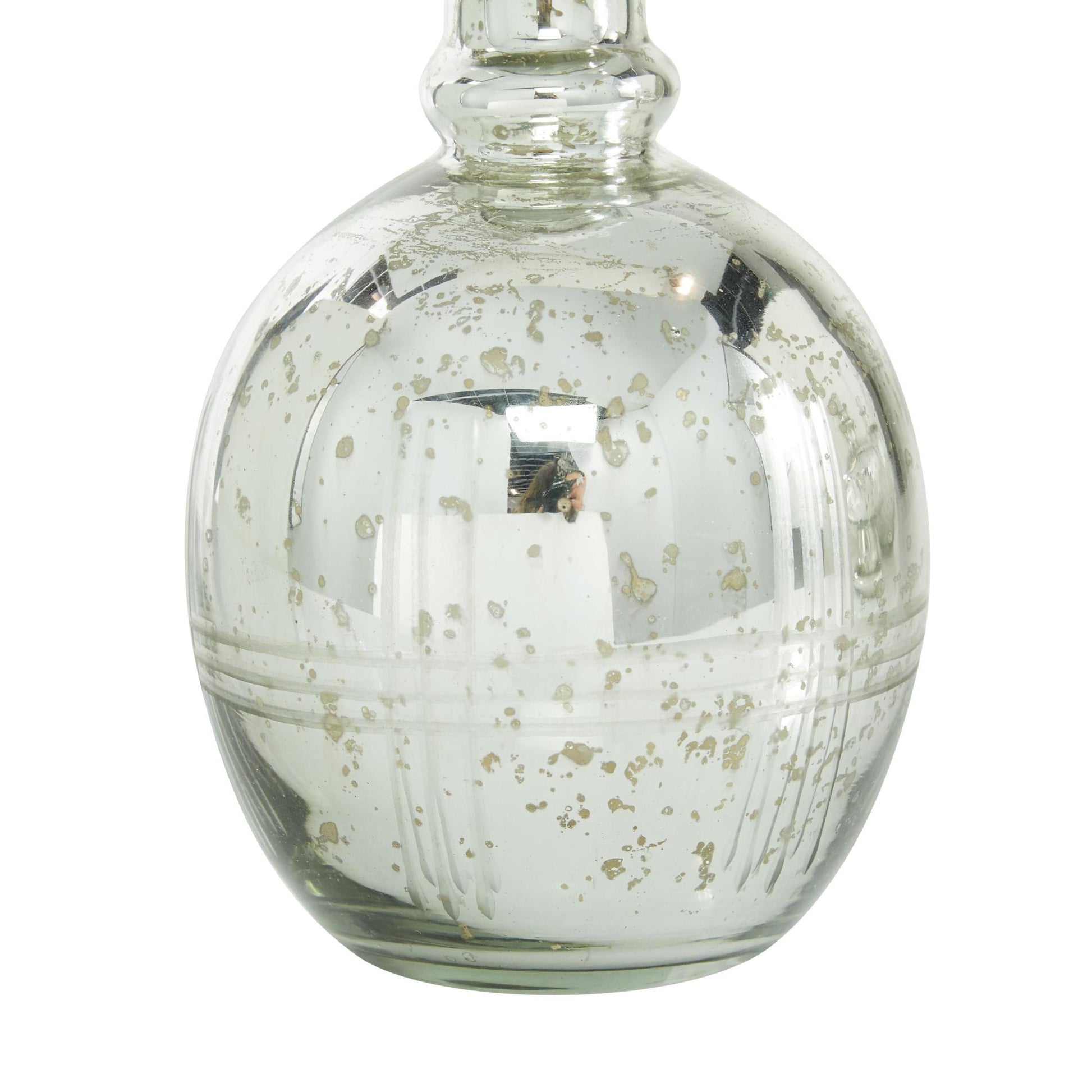 Set of 3 Silver Glass Living Room Decorative Jars with Crystal Stoppers