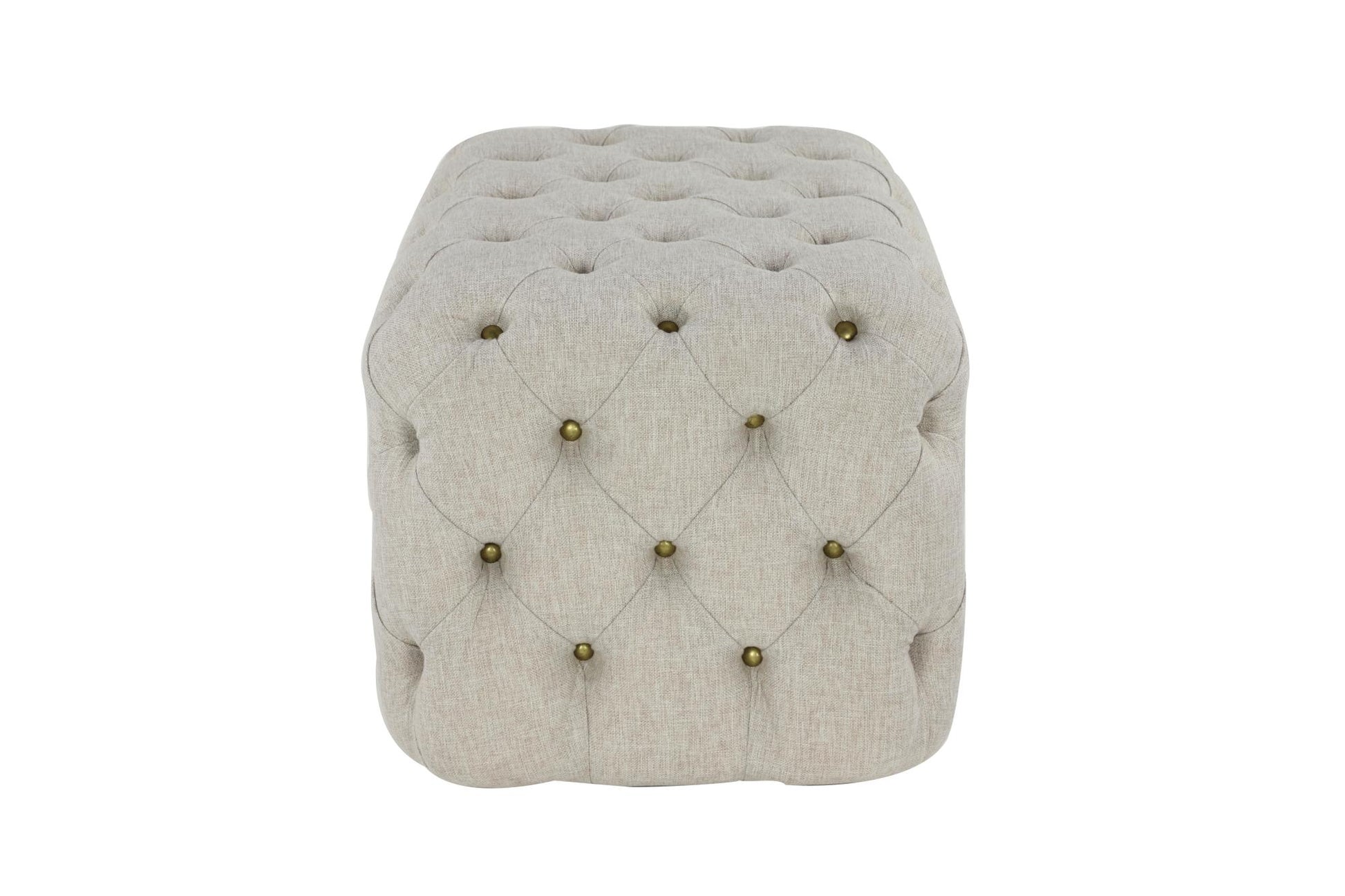 Beige Linen Fabric Tufted Room Ottoman