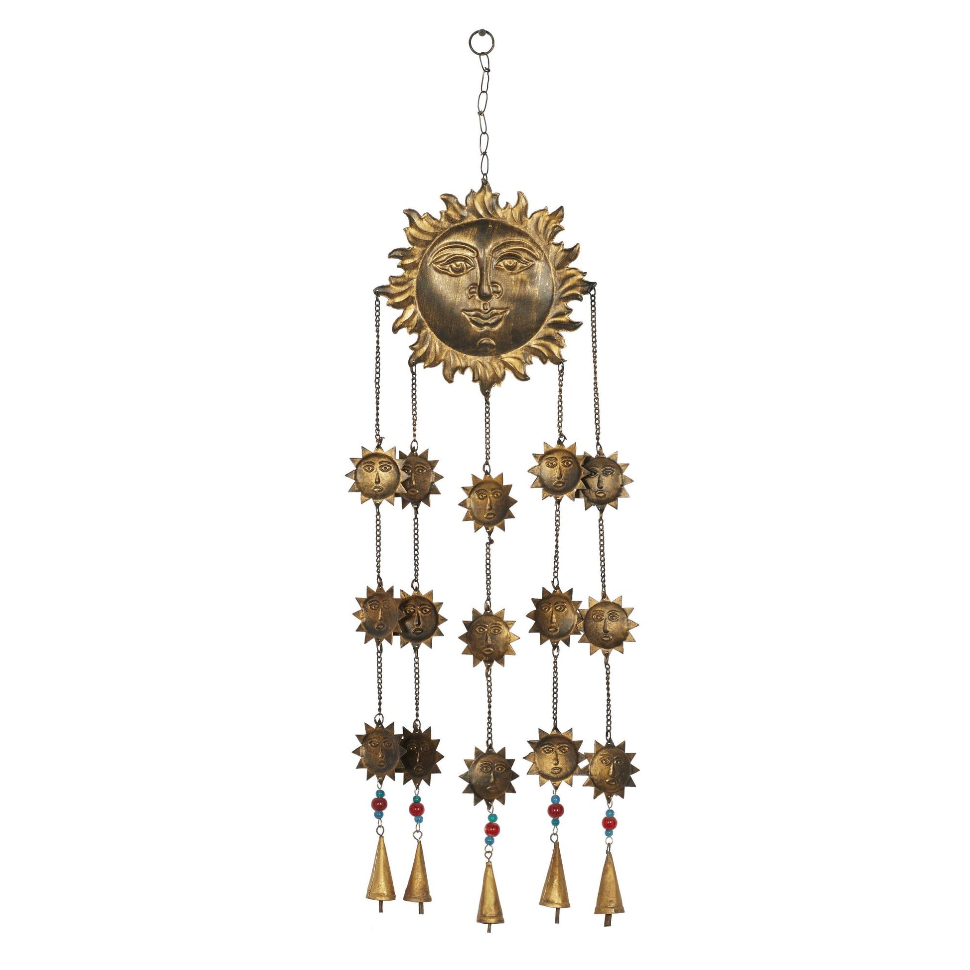 Sun Brass Metal Indoor Outdoor Windchime with Beads