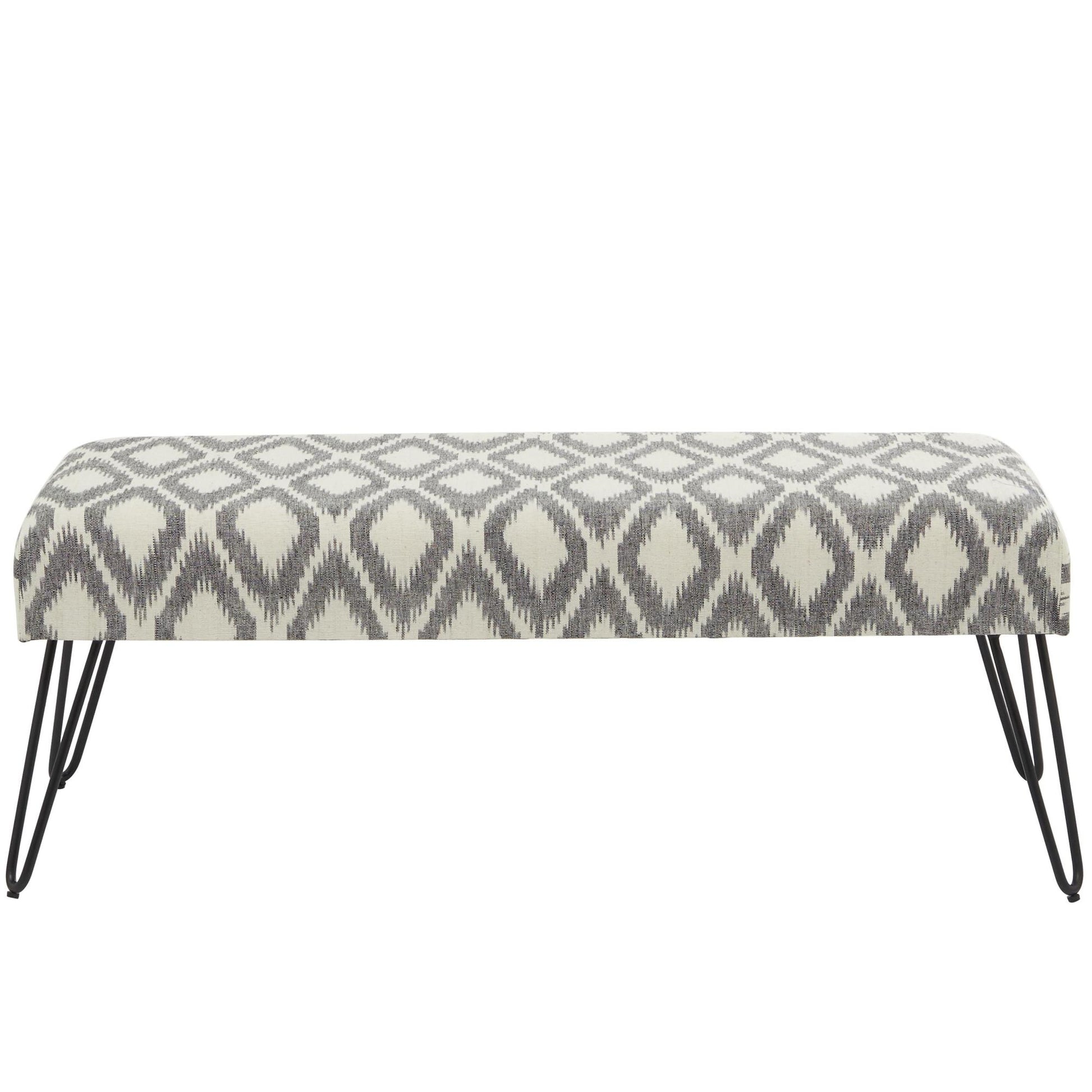 Tribal Cotton Fabric Home Bench with Metal Hairpin Legs