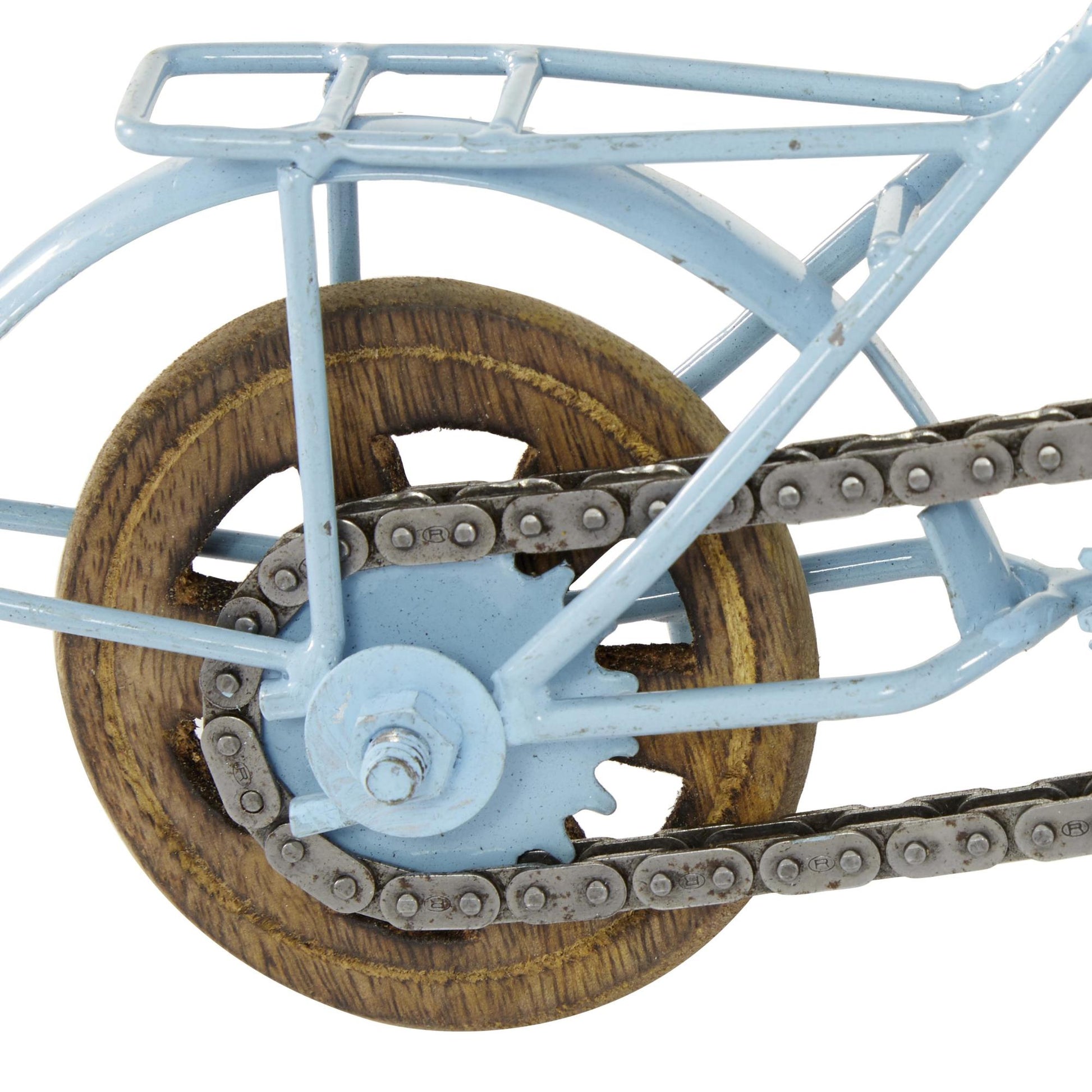 Set of 3 Bike Multi Colored Metal Decorative Sculpture with Wood Wheels