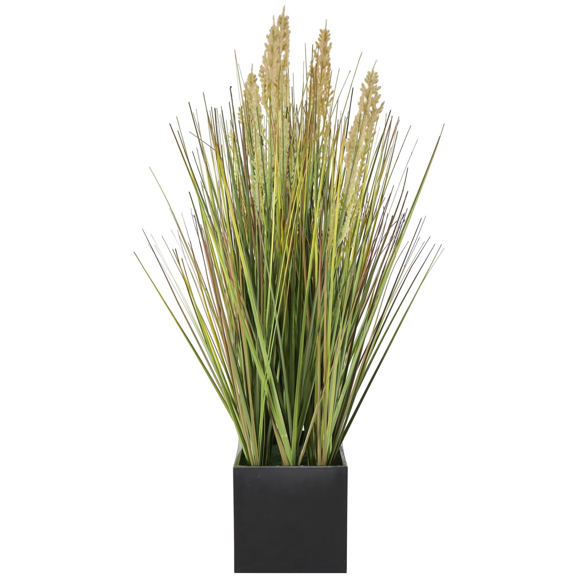Onion Grass Faux Foliage Indoor Outdoor Artificial Plant with Black Rectangular Plastic Pot 13" x 10" x 18"
