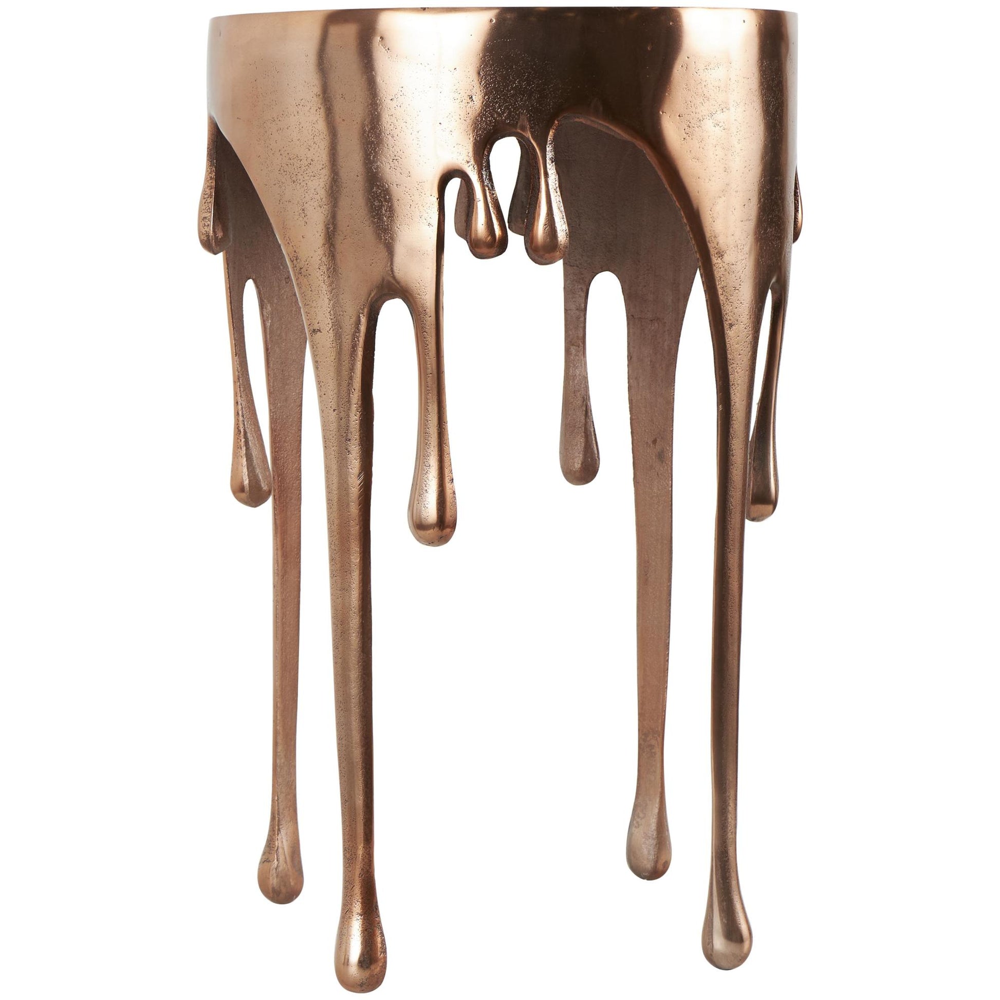 Abstract Aluminum Metal Drip Side End Accent Table with Melting Design and Shaded Glass Top