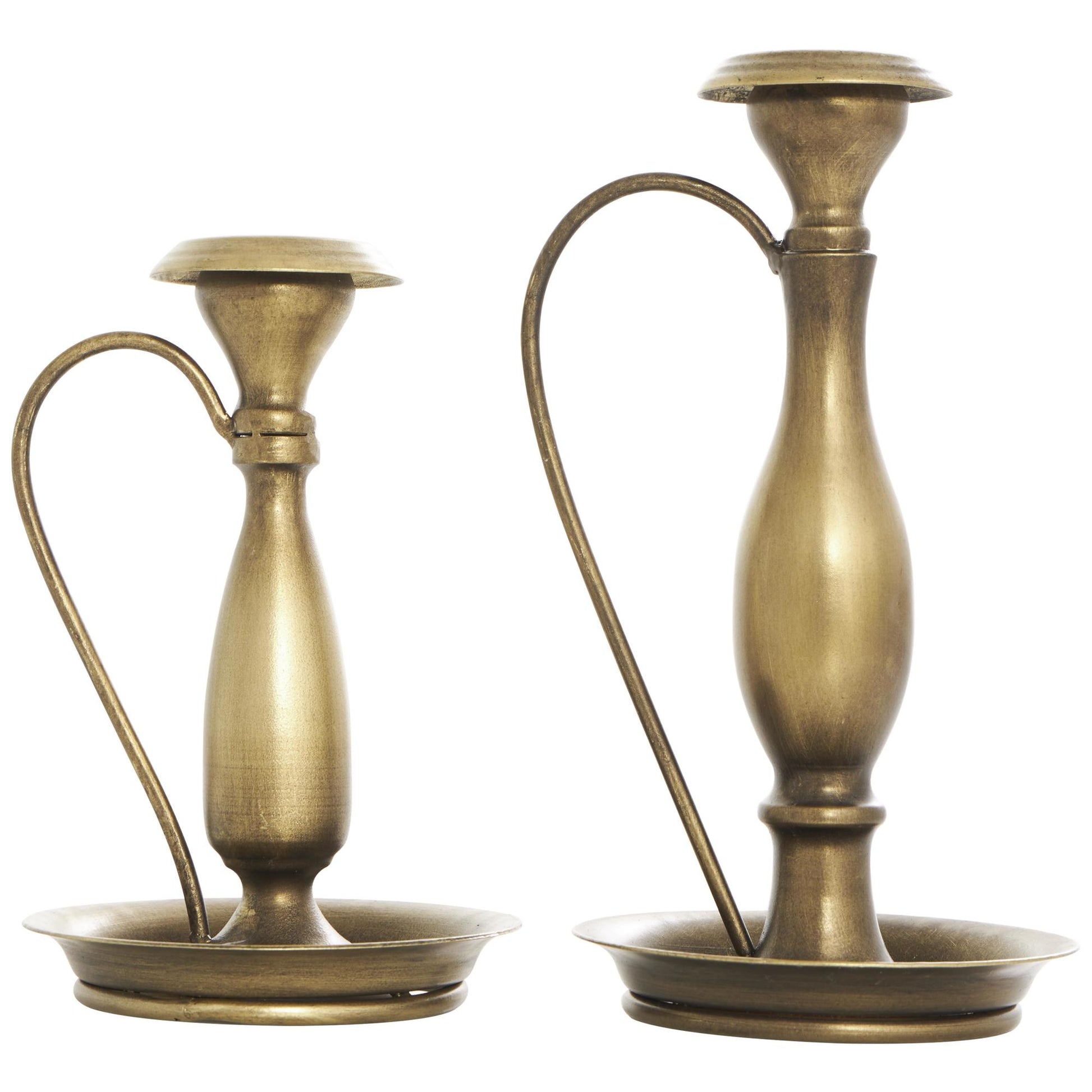 Set of 2 Bronze Metal Antique Style Decorative Candle Holder with Candle Plates and Handles