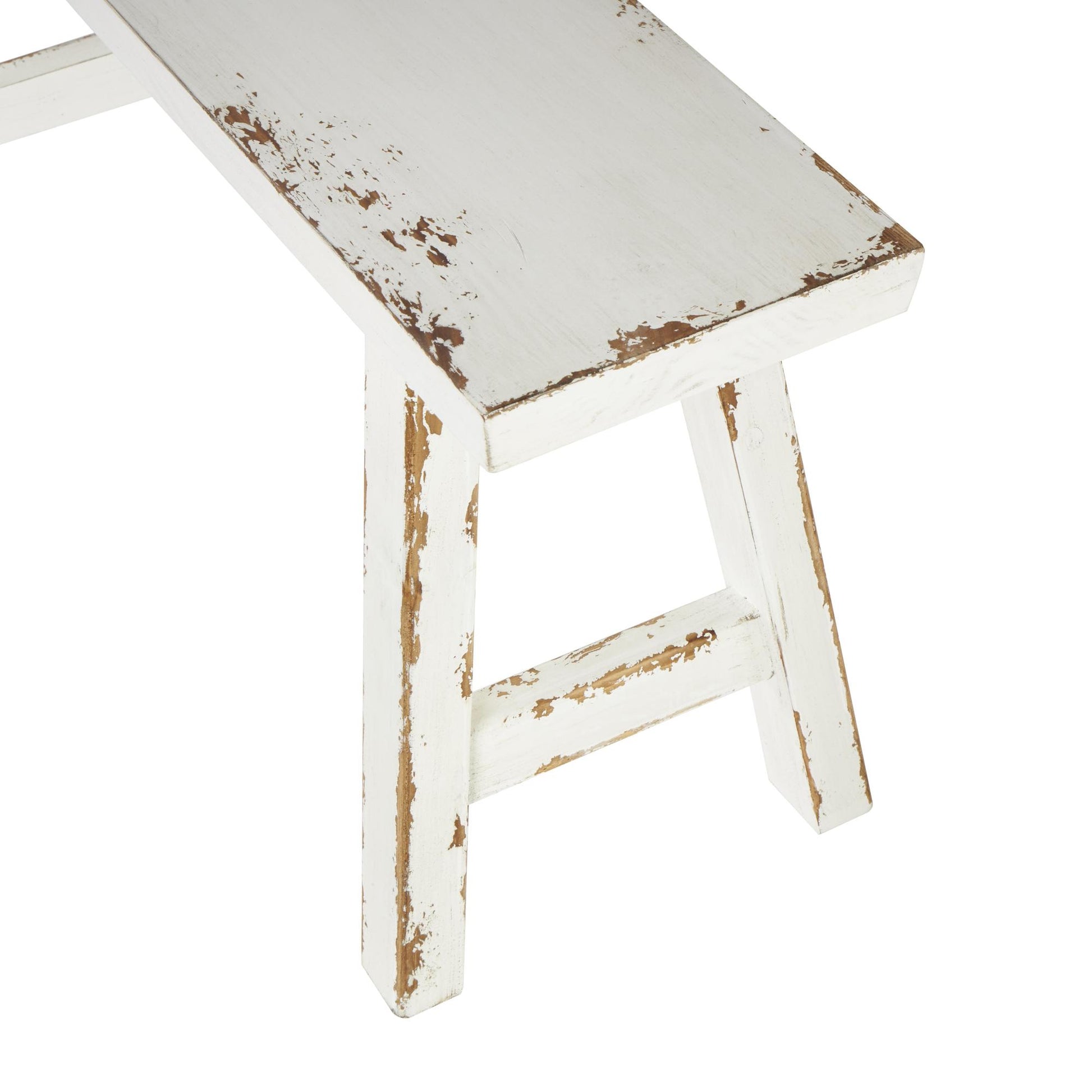 Set of 2 Brown Wood Slim Distressed Home Bench with Smaller White Bench