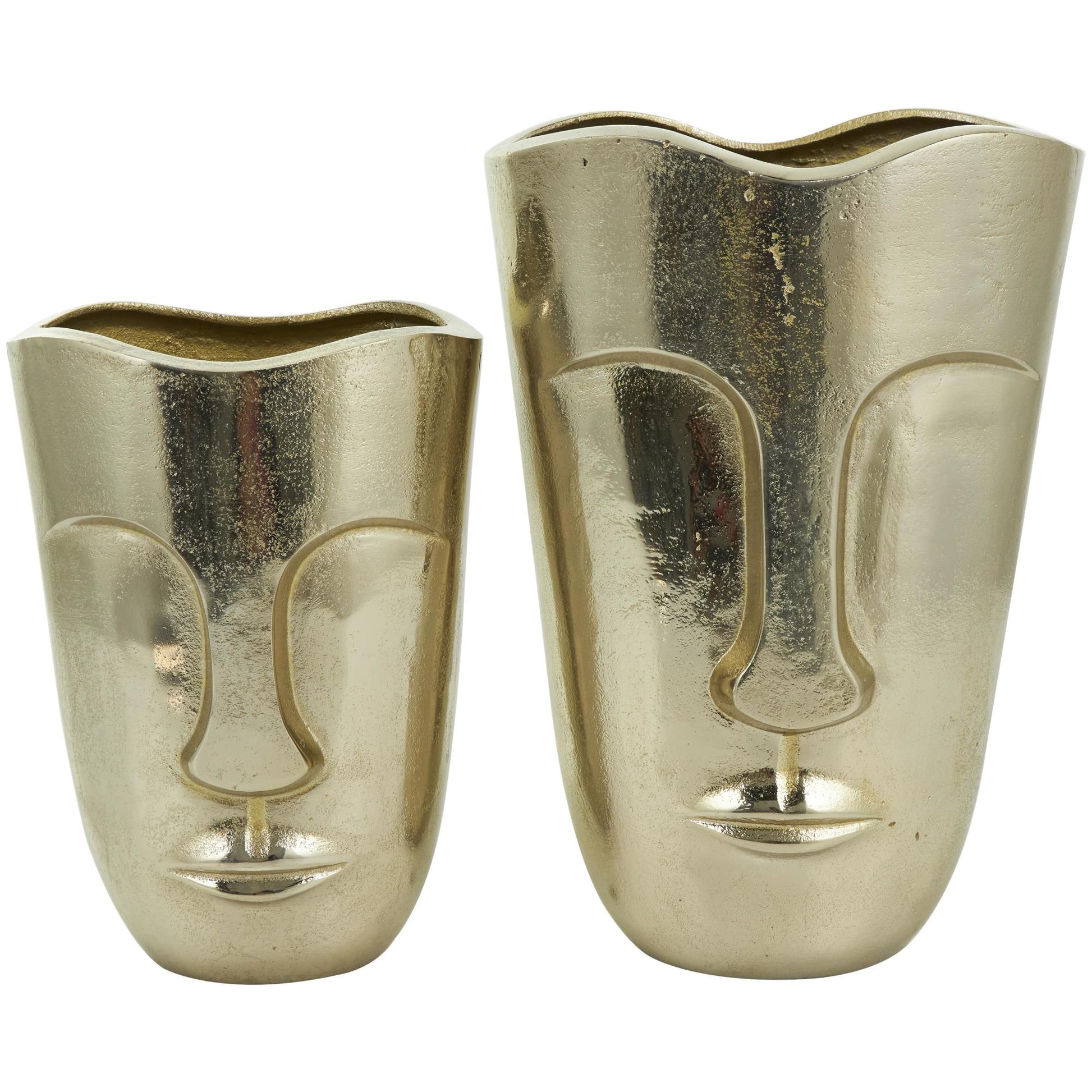 Set of 2 Face Gold Aluminum Metal Decorative Vase with Abstract Details