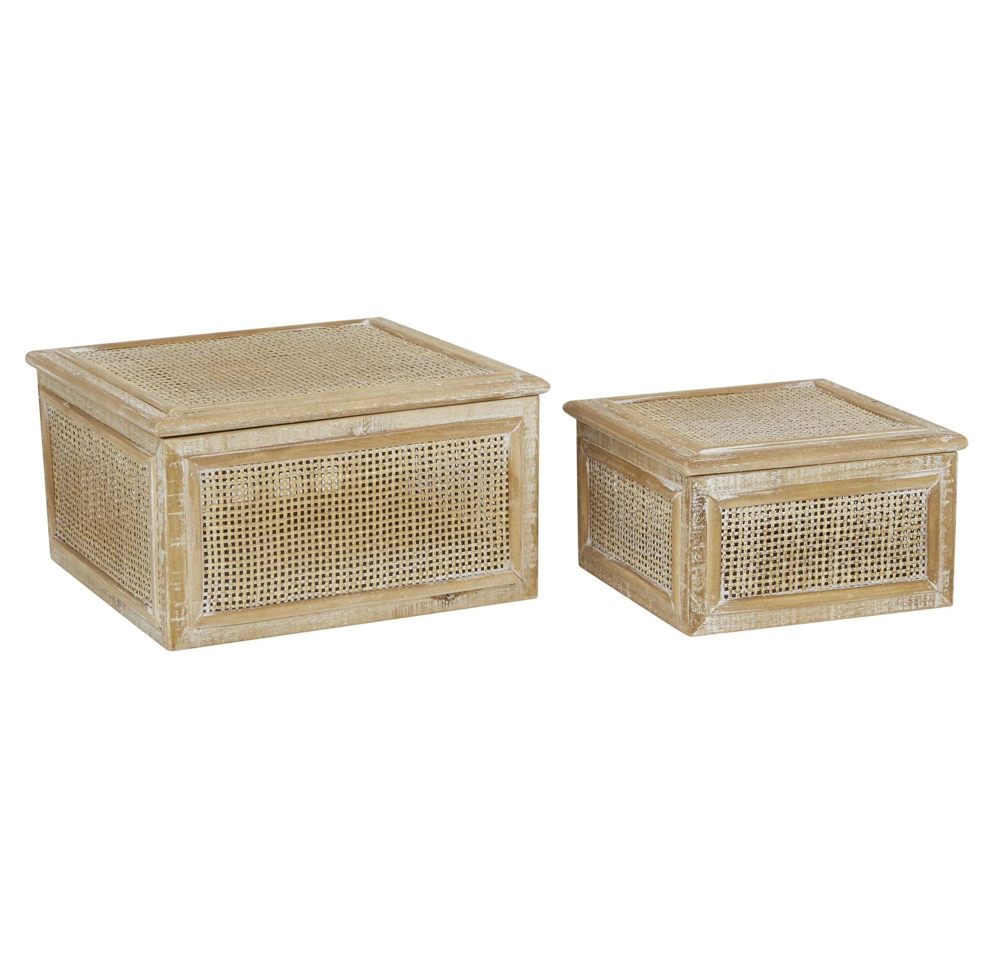 Set of 2 Brown Wood Decorative Box with Lid