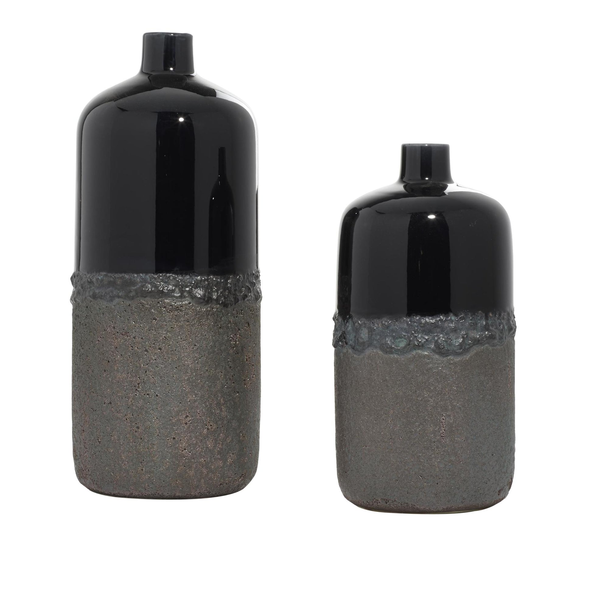 Set of 2 Black Ceramic Decorative Vase