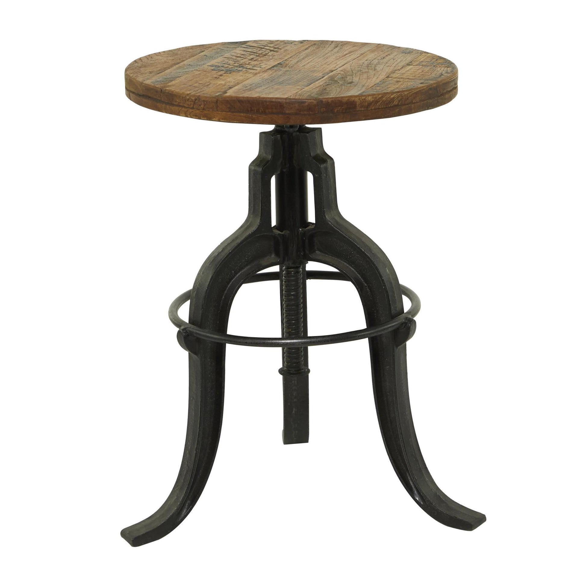 Black Metal Handmade Vintage Industrial Inspired Living Room Stool with Reclaimed Teak Wood Seat