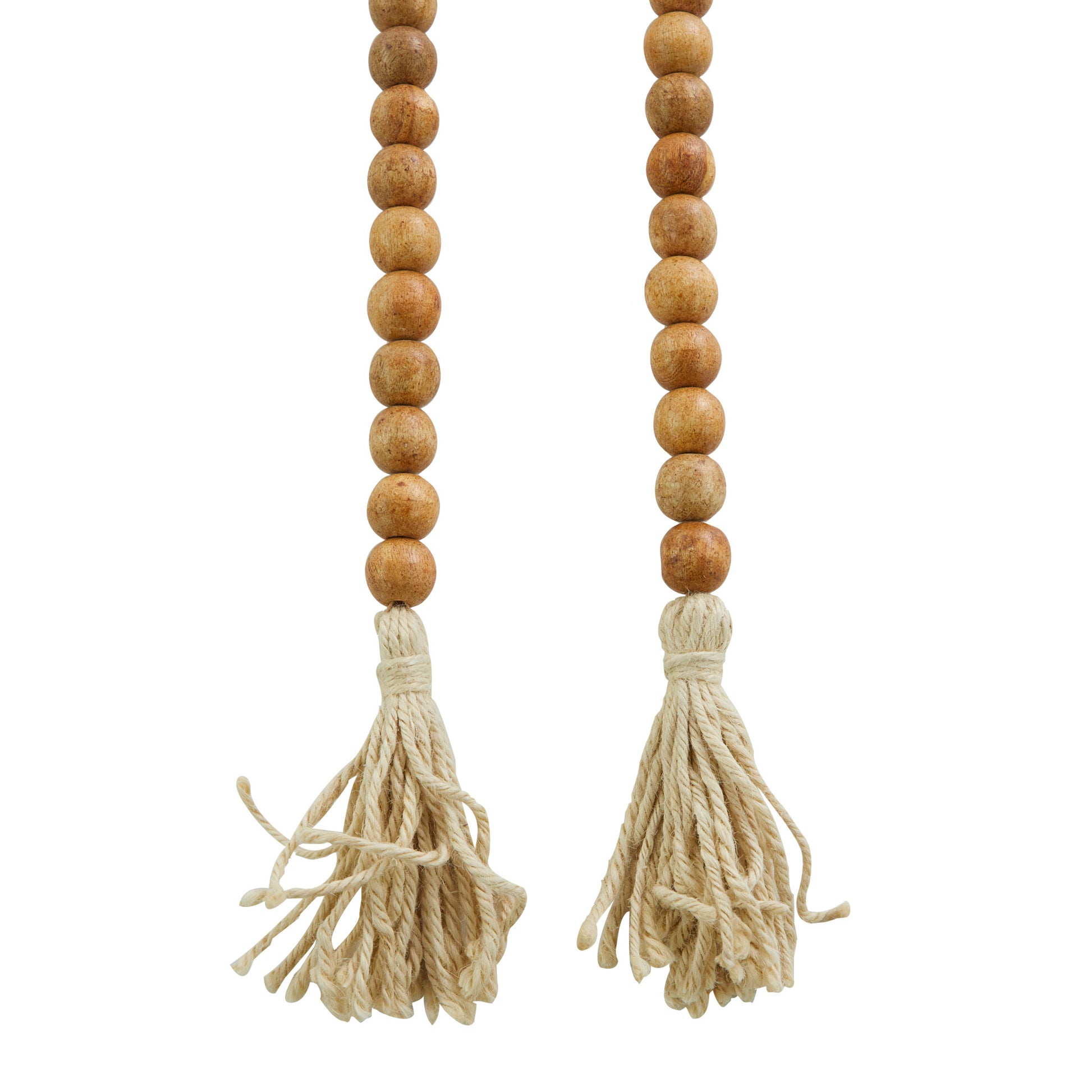 Mango Wood Handmade Round Long Carved Beaded Garland with Tassel