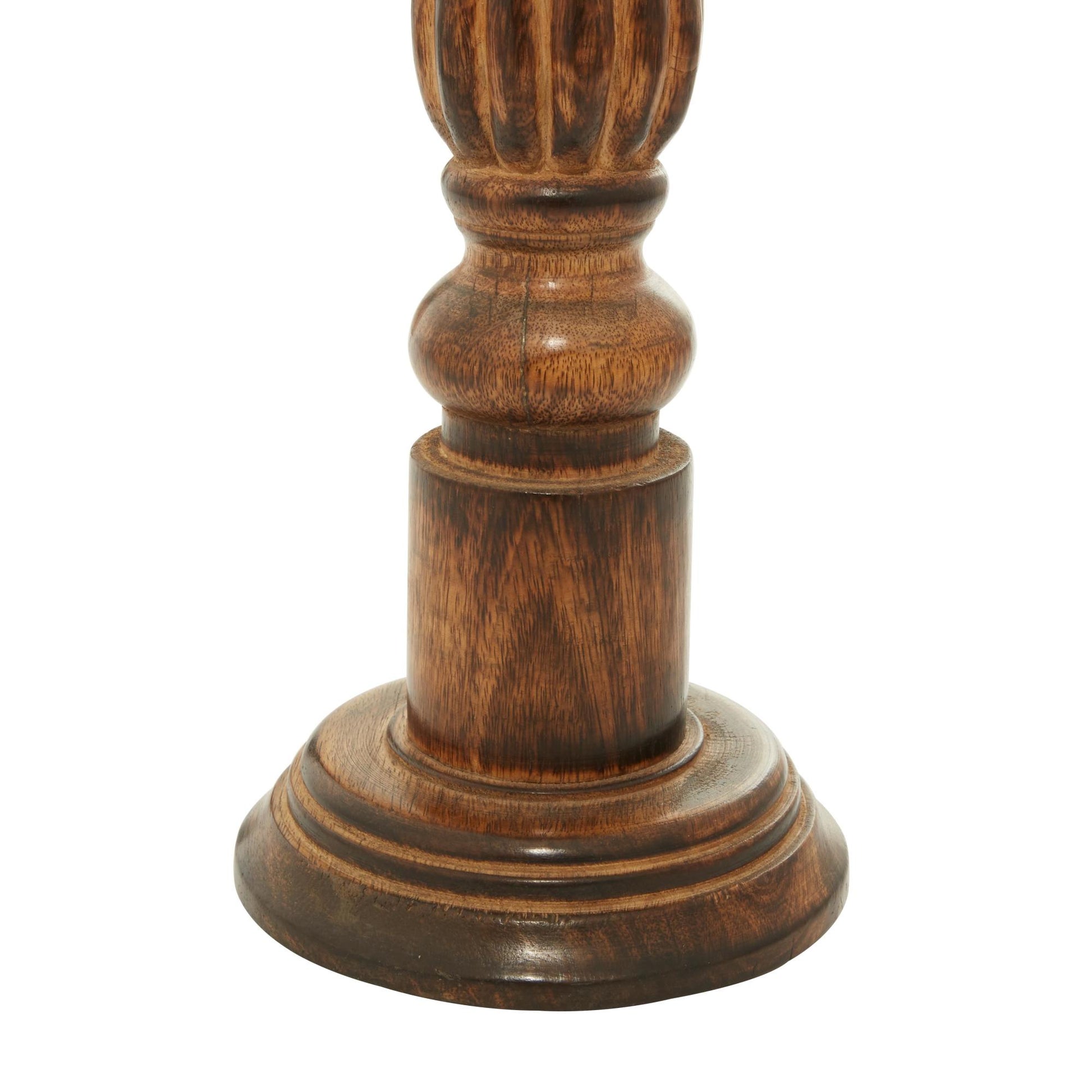 Set of 3 Brown Mango Wood Tall Turned Decorative Candle Holder