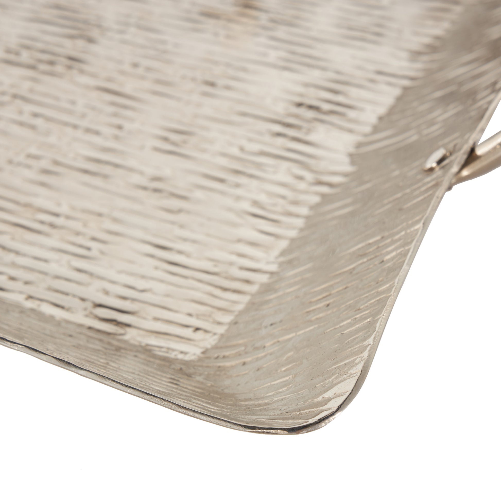 Silver Aluminum Metal Ribbed Living Room Decor Tray with Handles