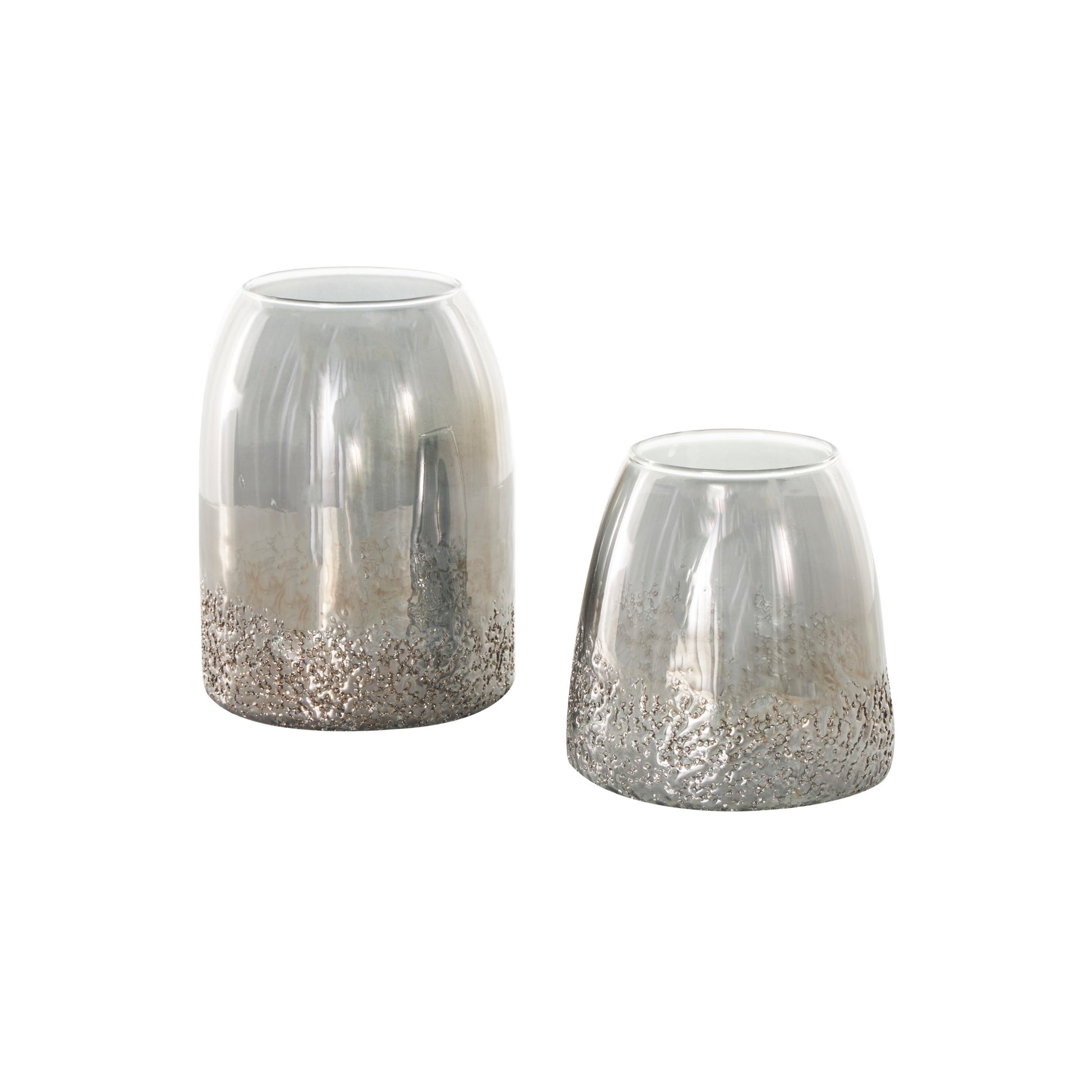 Set of 2 Gray Glass Textured Decorative Vase