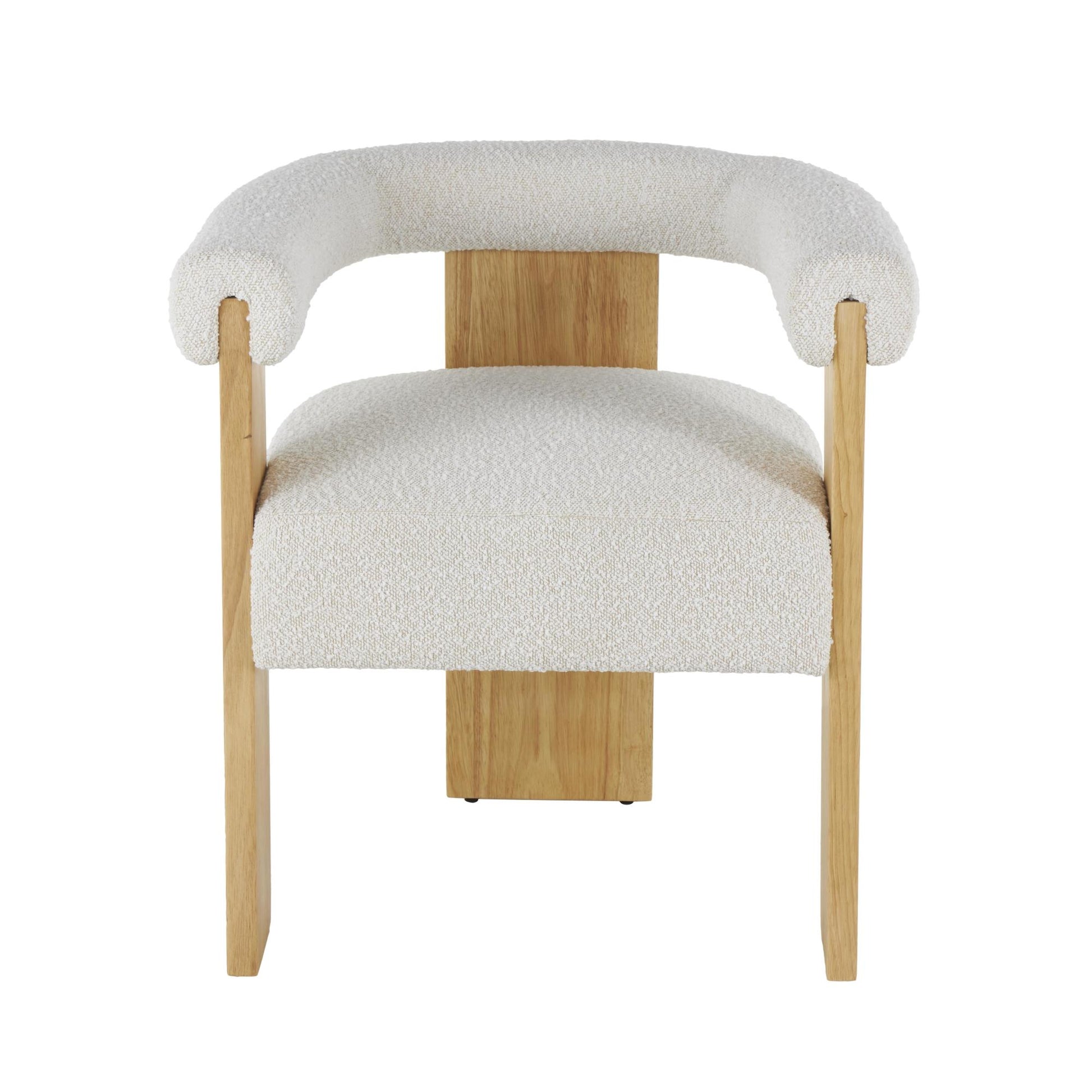 Polyester Curved Back Mid Century Modern Round Boucle Living Room Accent Chair with Brown Wood Frame 27" x 23" x 28"