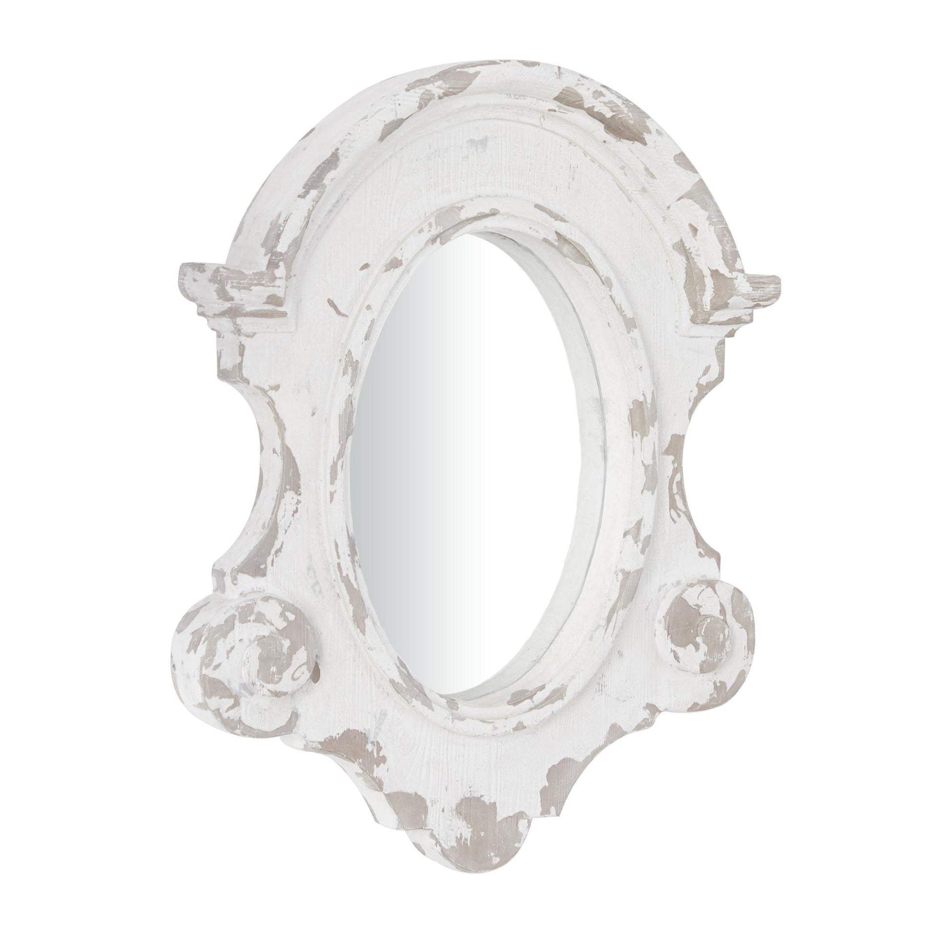 Scroll White Fiberglass Distressed Antique Arched Oval Room Wall Mirror