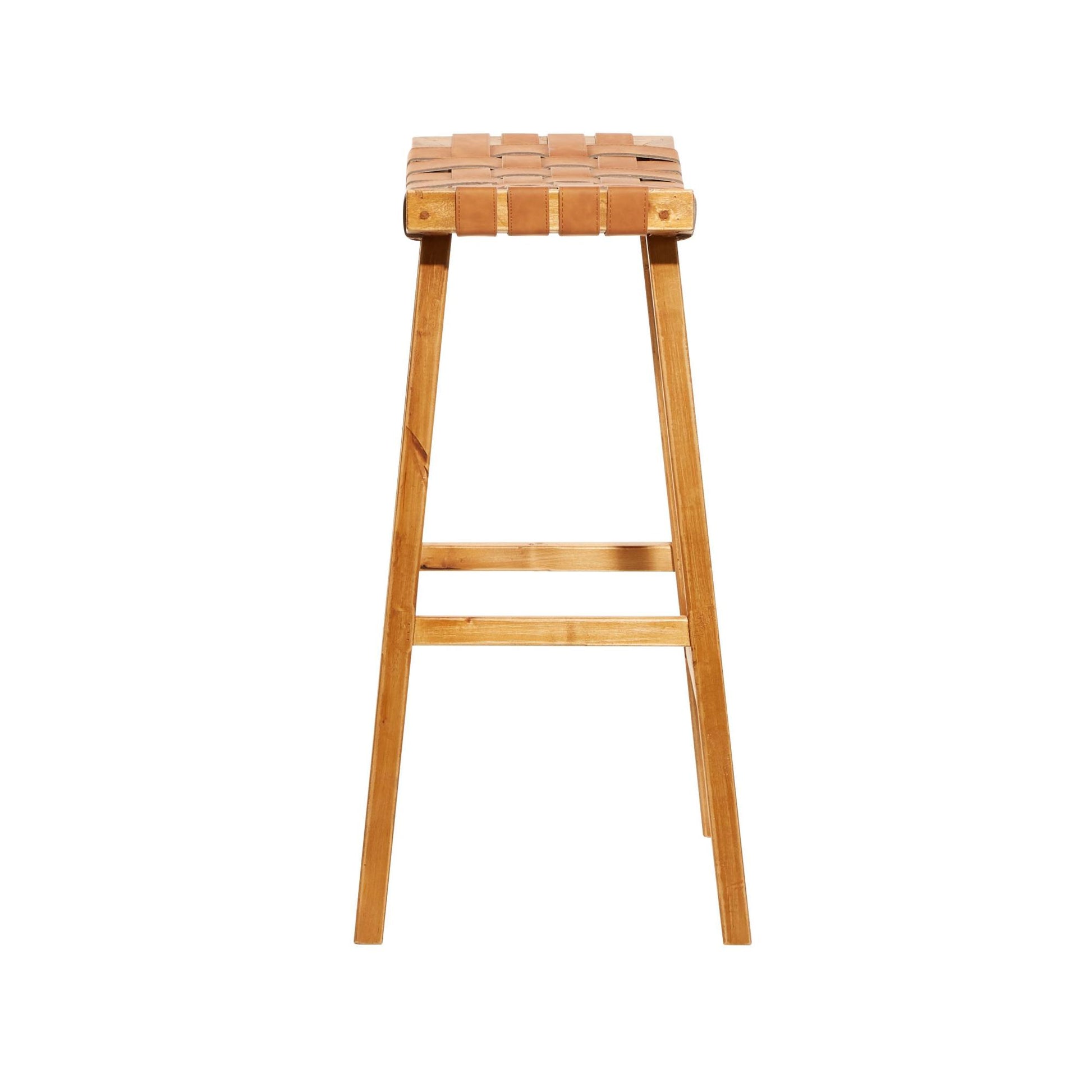 Faux Leather Handmade Woven Kitchen Bar Stool with Wood Frame