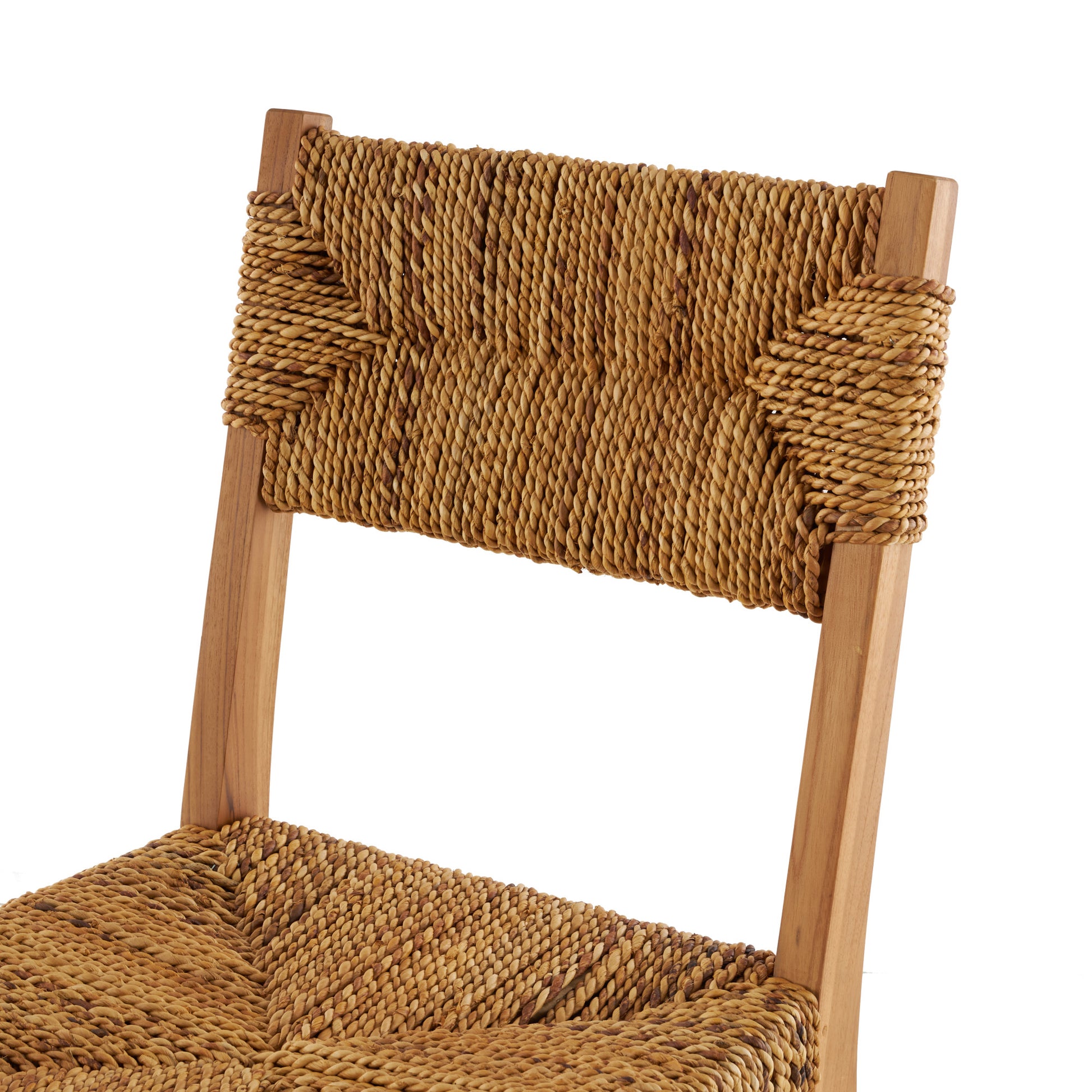 Set of 2 Light Brown Teak Wood Handmade Living Room Accent Chair with Woven Banana Leaf Seat