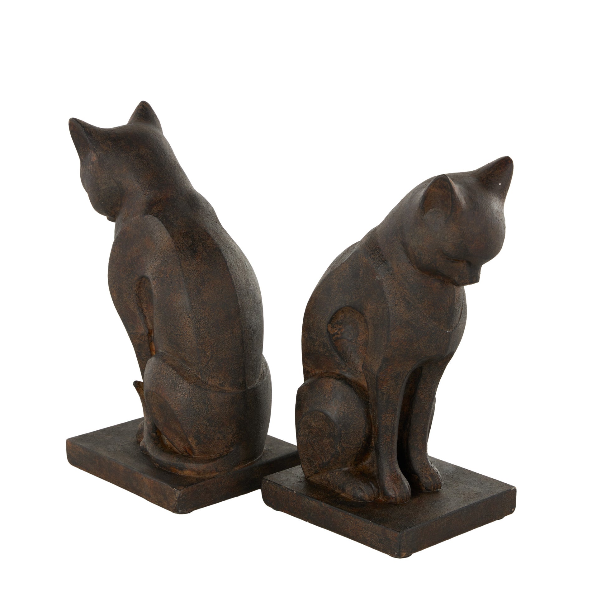 Set of 2 Cat Dark Brown Resin Frowning Decorative Bookends with Copper Accents
