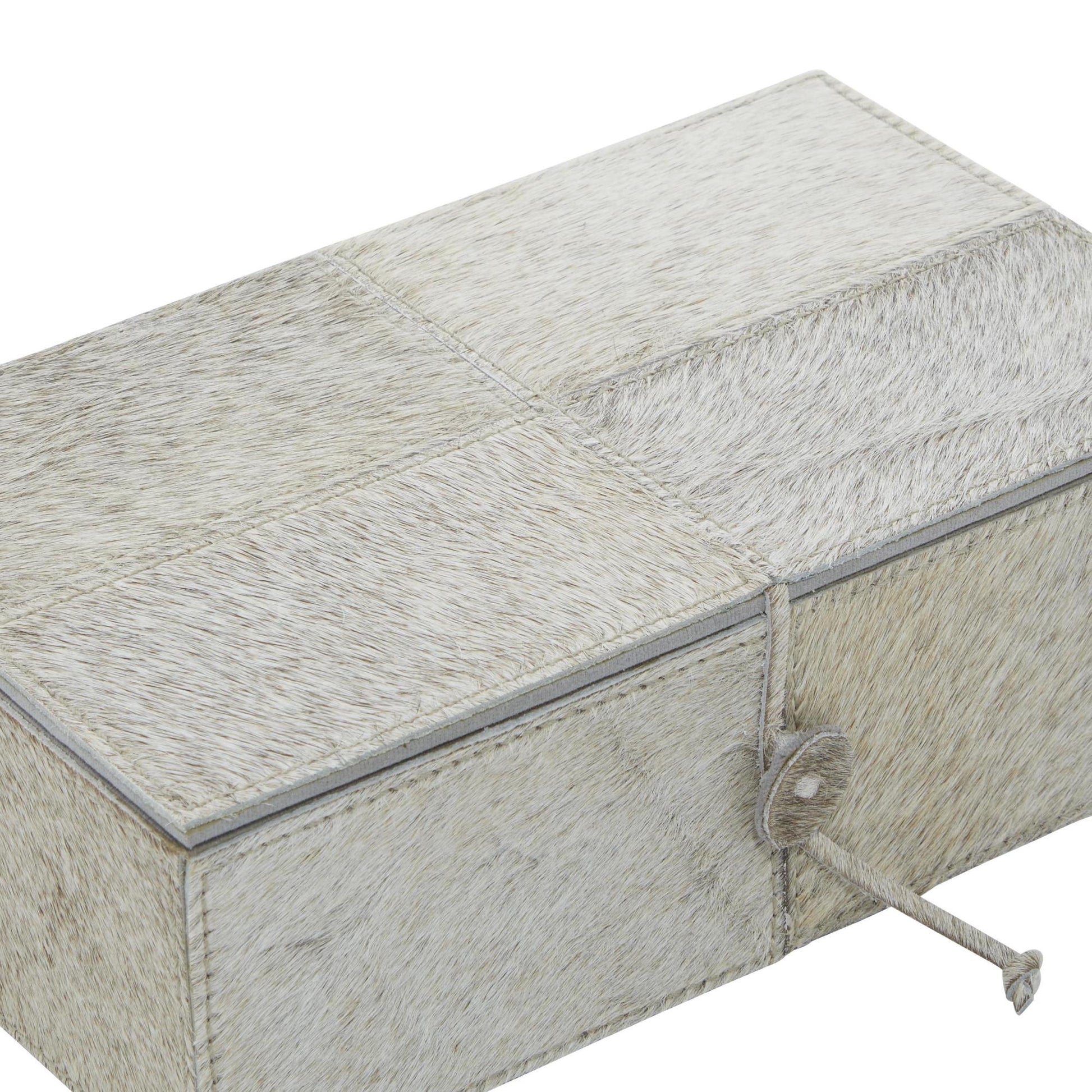Set of 2 Leather Handmade Cowhide Storage Decorative Box with Leather Loop Closure and Stitching Detail