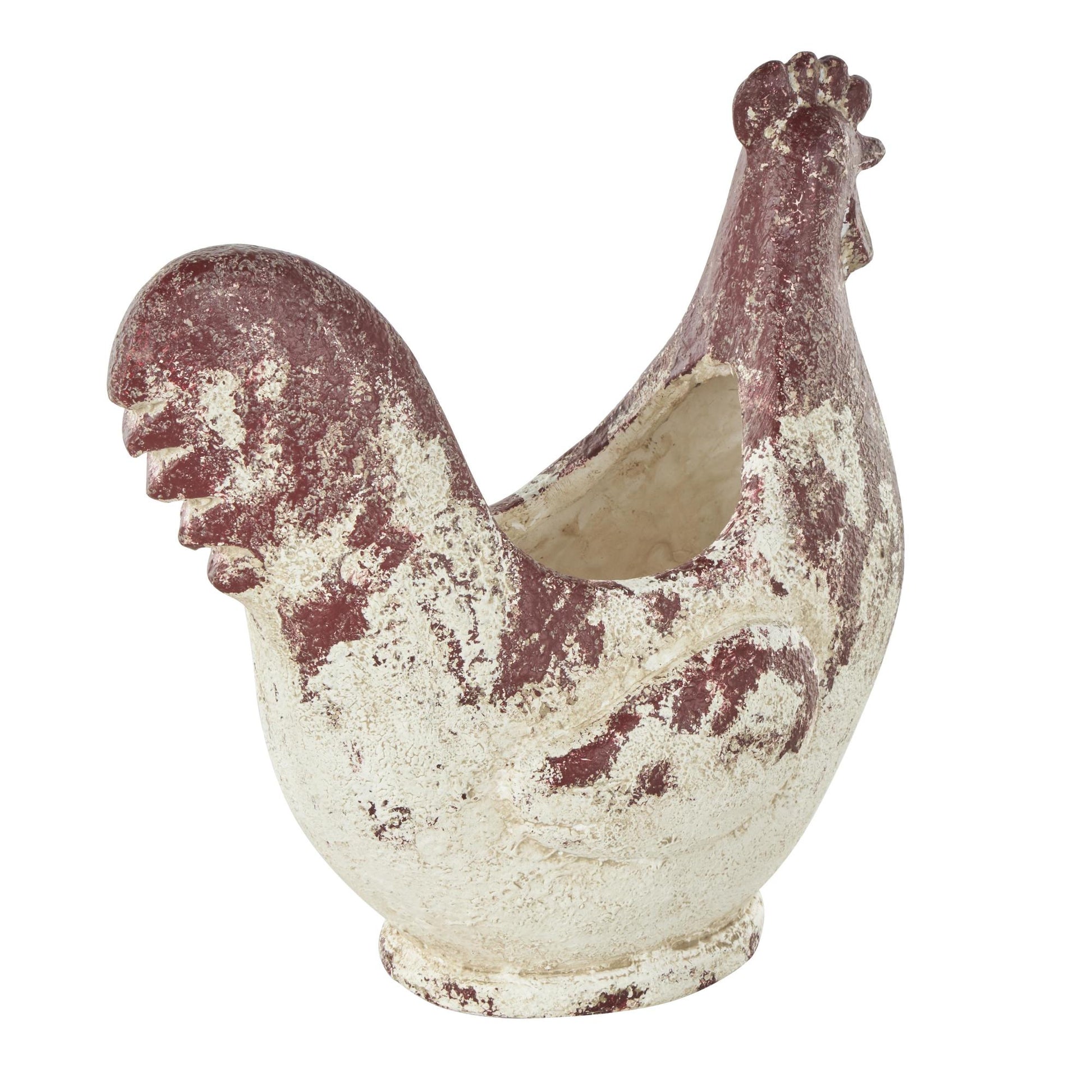 Rooster White Magnesium Oxide Indoor Outdoor Planter with Rust Colored Distressed Details