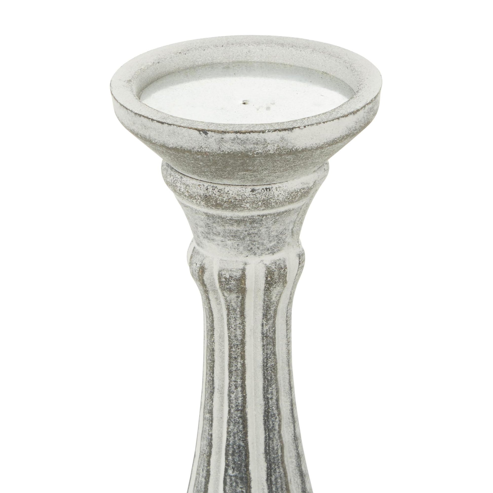 Set of 3 Wooden Distressed Turned Pillar Decorative Candle Holder