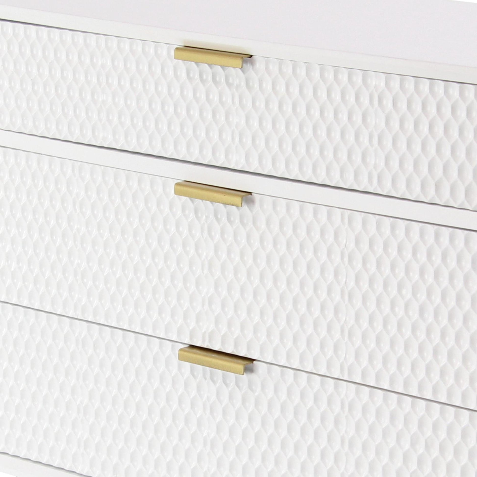 Geometric White Wooden 3 Drawer Room Chest with Gold Legs