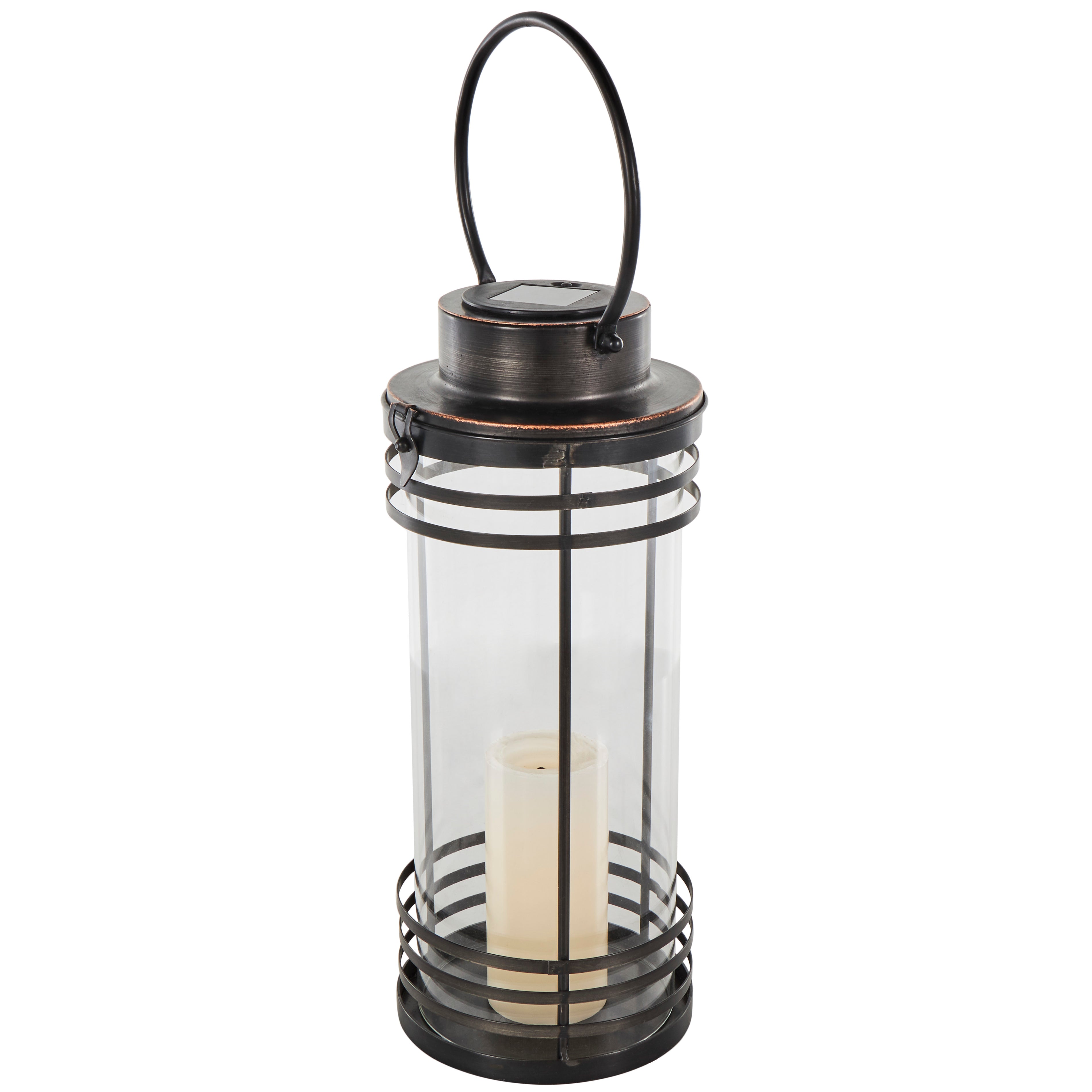 Black Metal Indoor Outdoor Candle Lantern with Round Circle Lines
