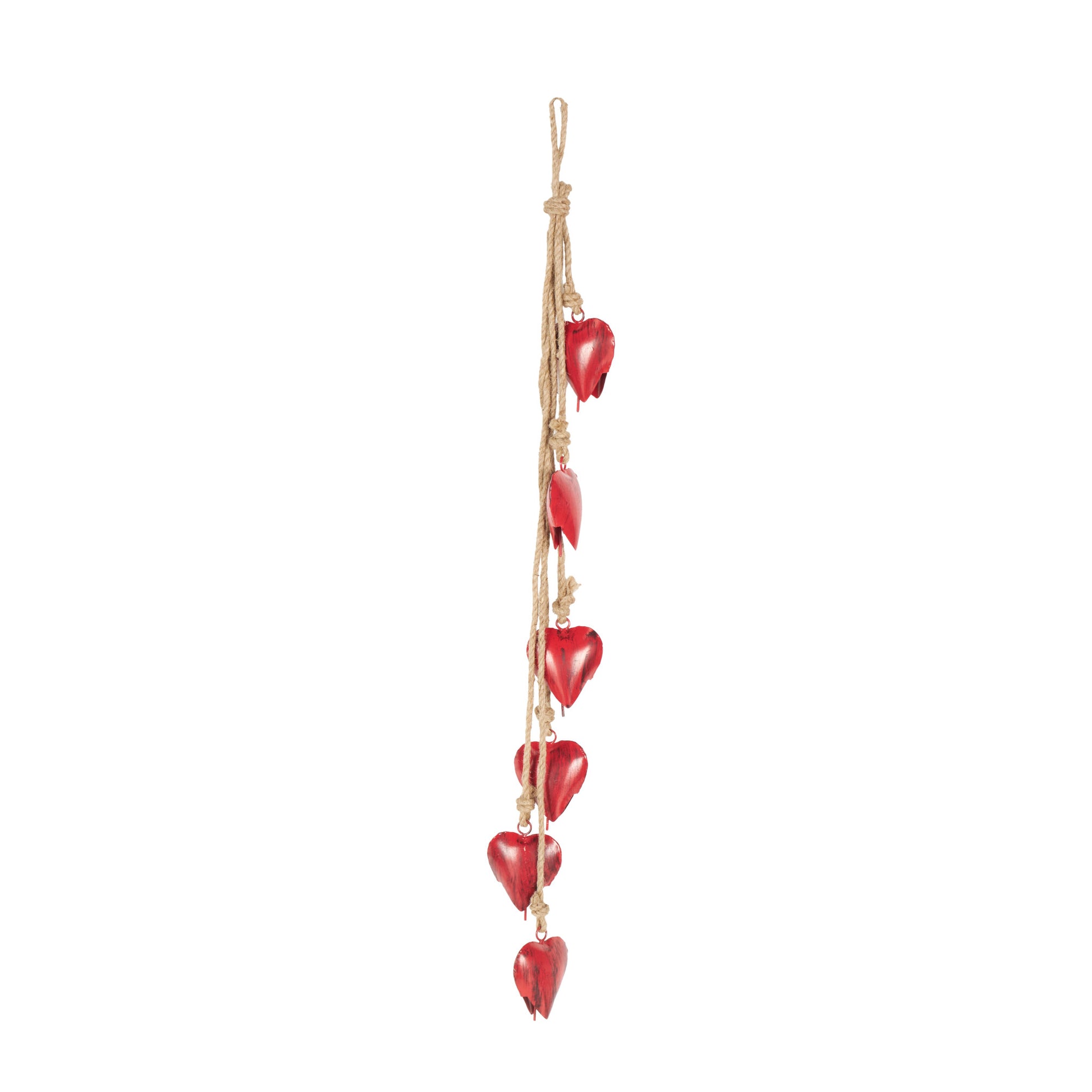 Heart Metal Tibetan Inspired Indoor Outdoor Decorative Cow Bells with 6 Bells on Jute Hanging Rope