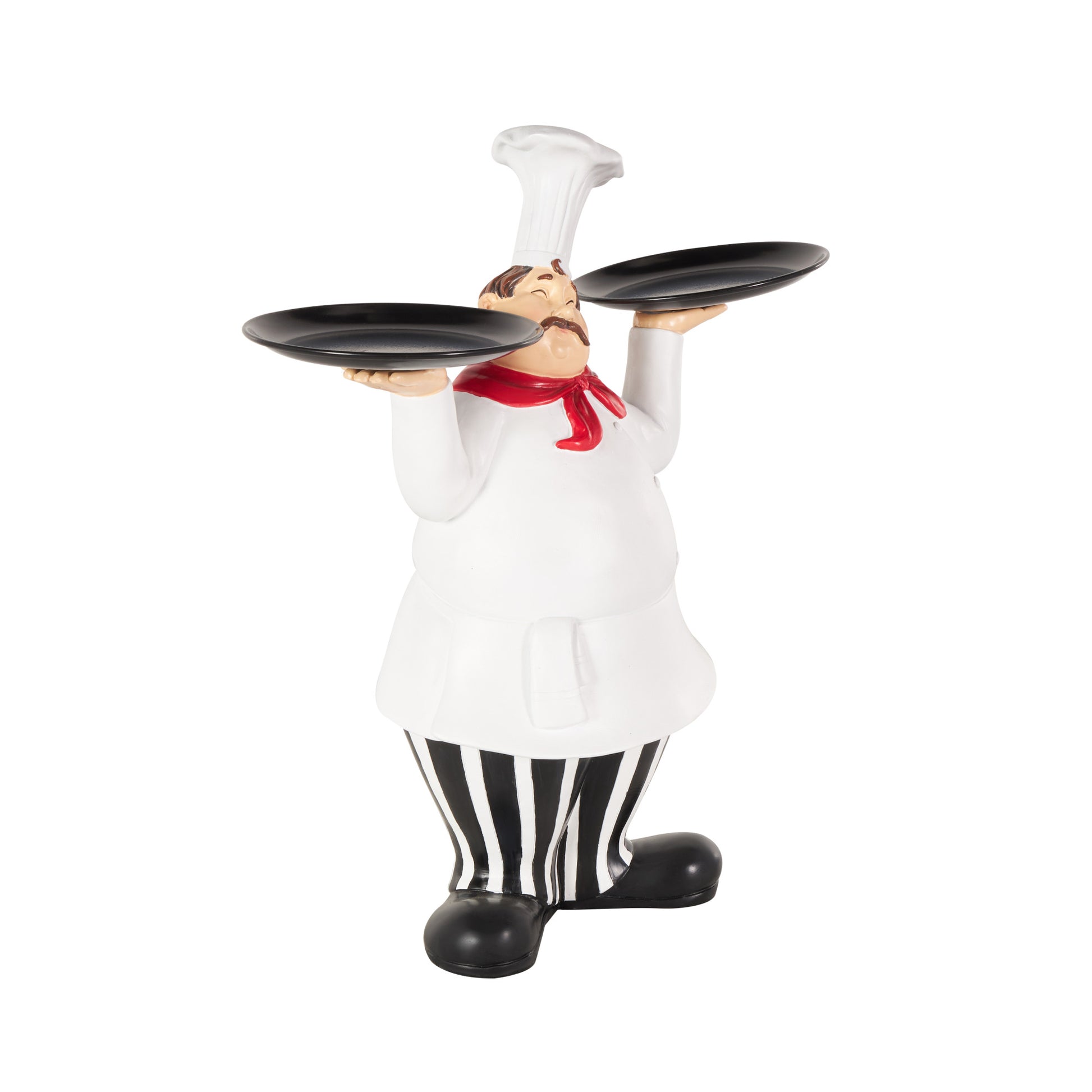 Chef White Polystone Kitchen Decorative Figurine Decorative Sculpture with Black Trays