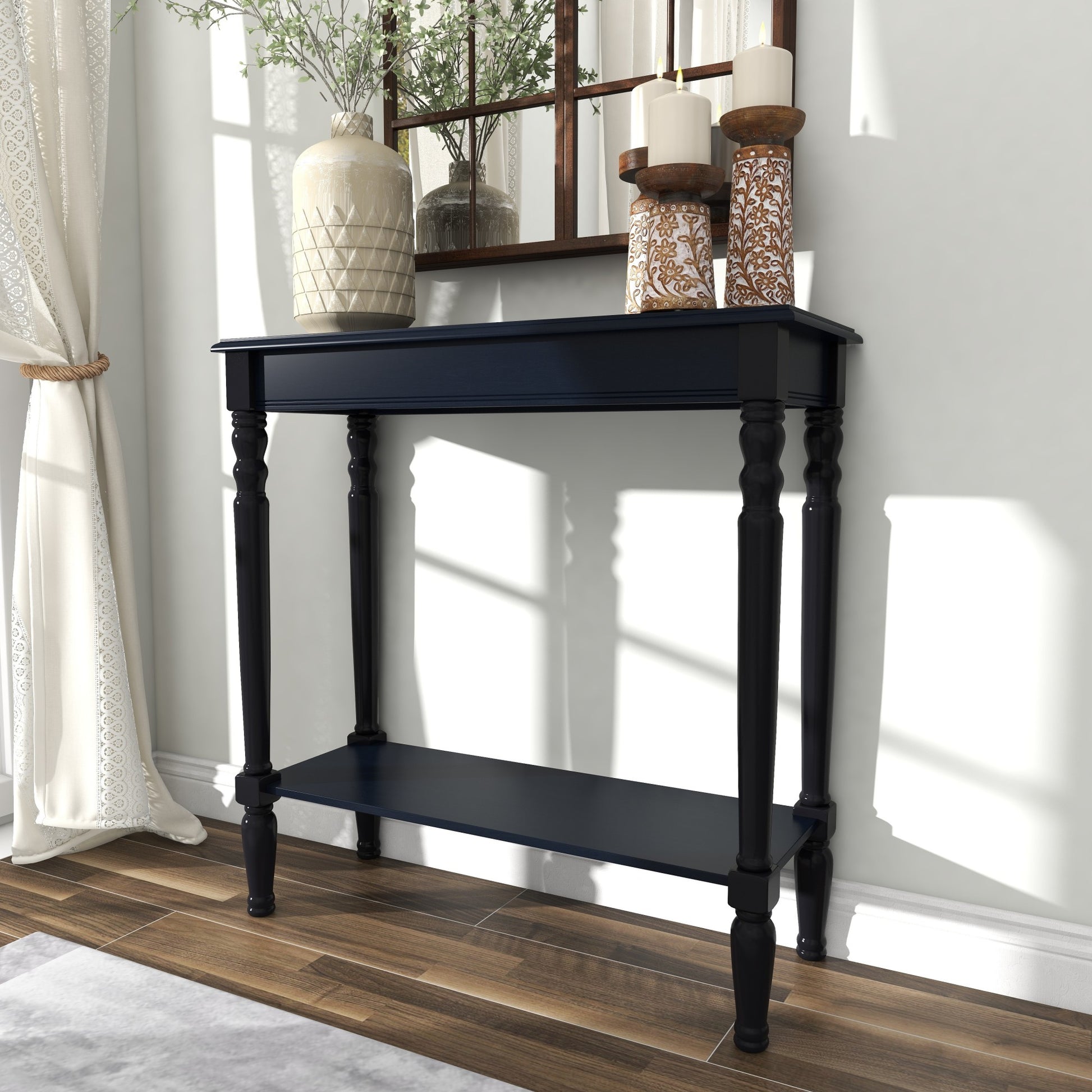 Black Wood Slim Turned Living Room Console Table